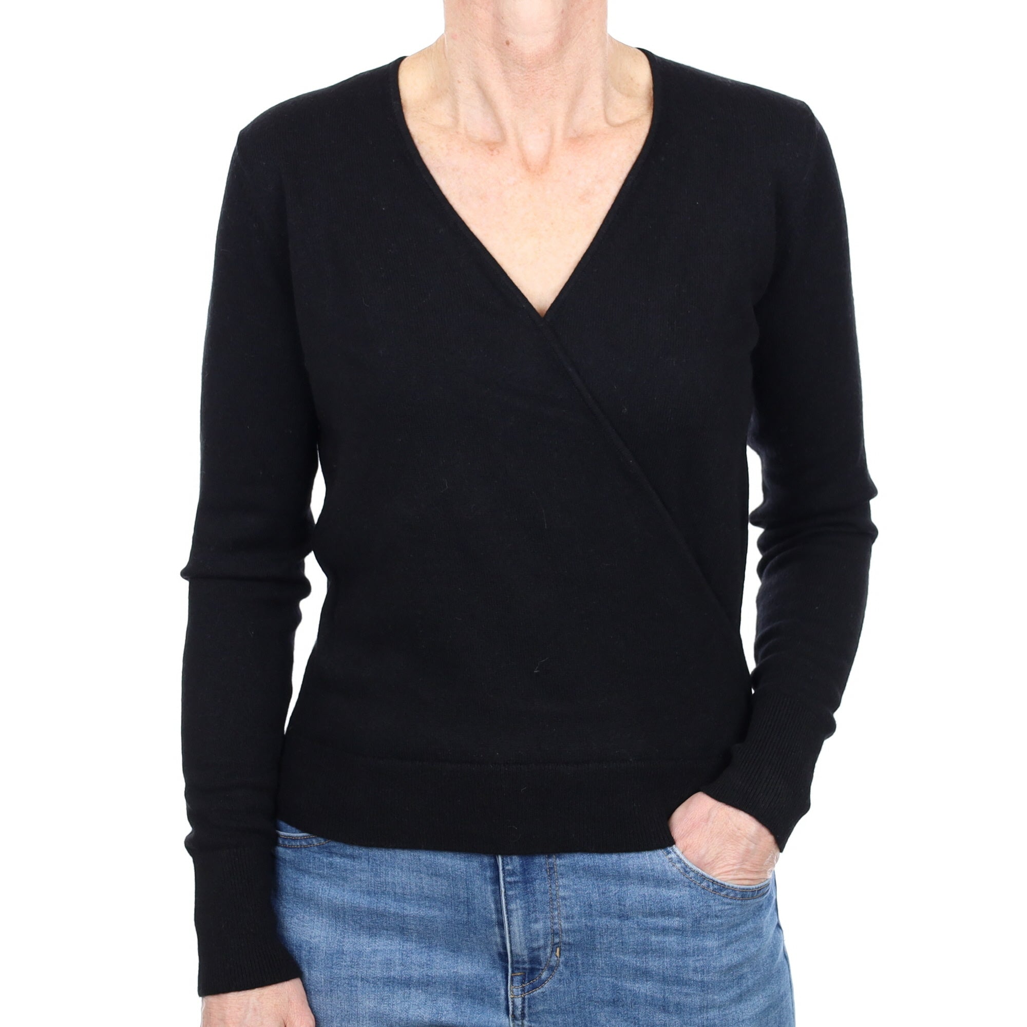 Everlane Black Cashmere Cross Over V Neck Jumper Small