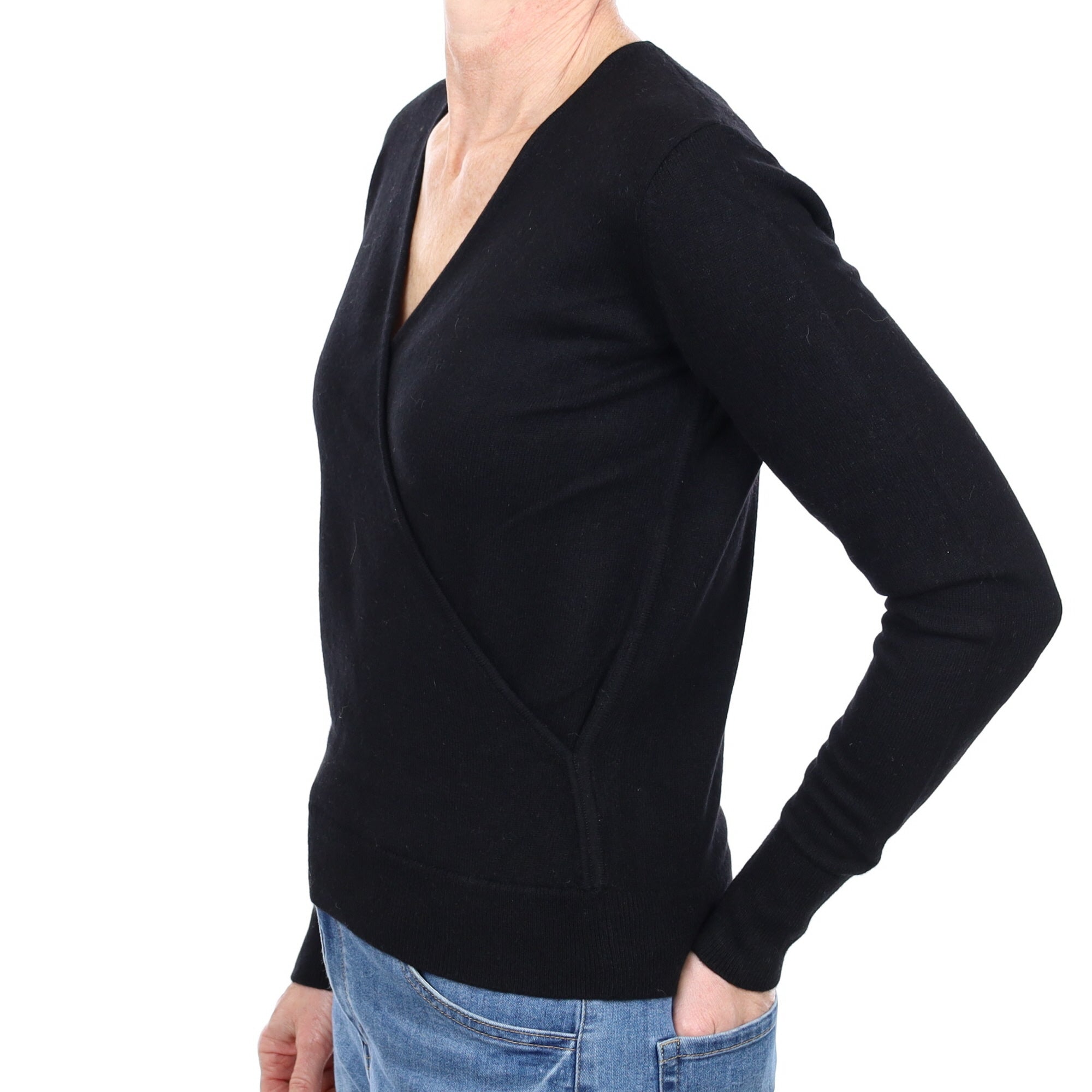 Everlane Black Cashmere Cross Over V Neck Jumper Small