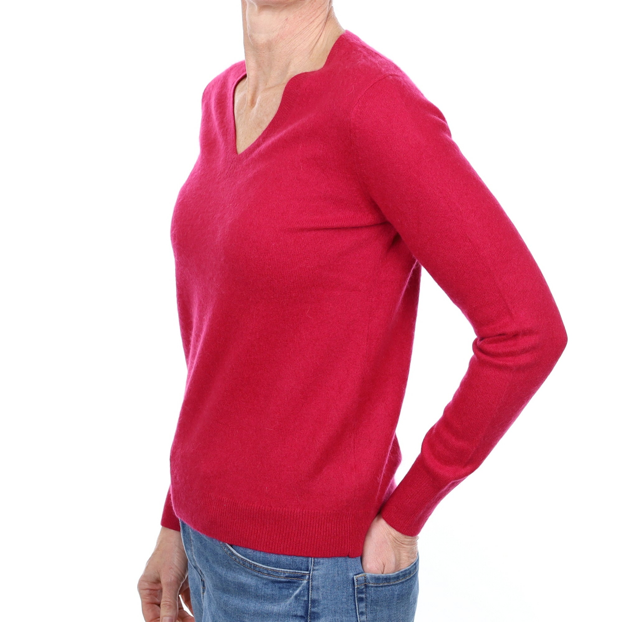 Cherry Pink Cashmere V Neck Jumper Small