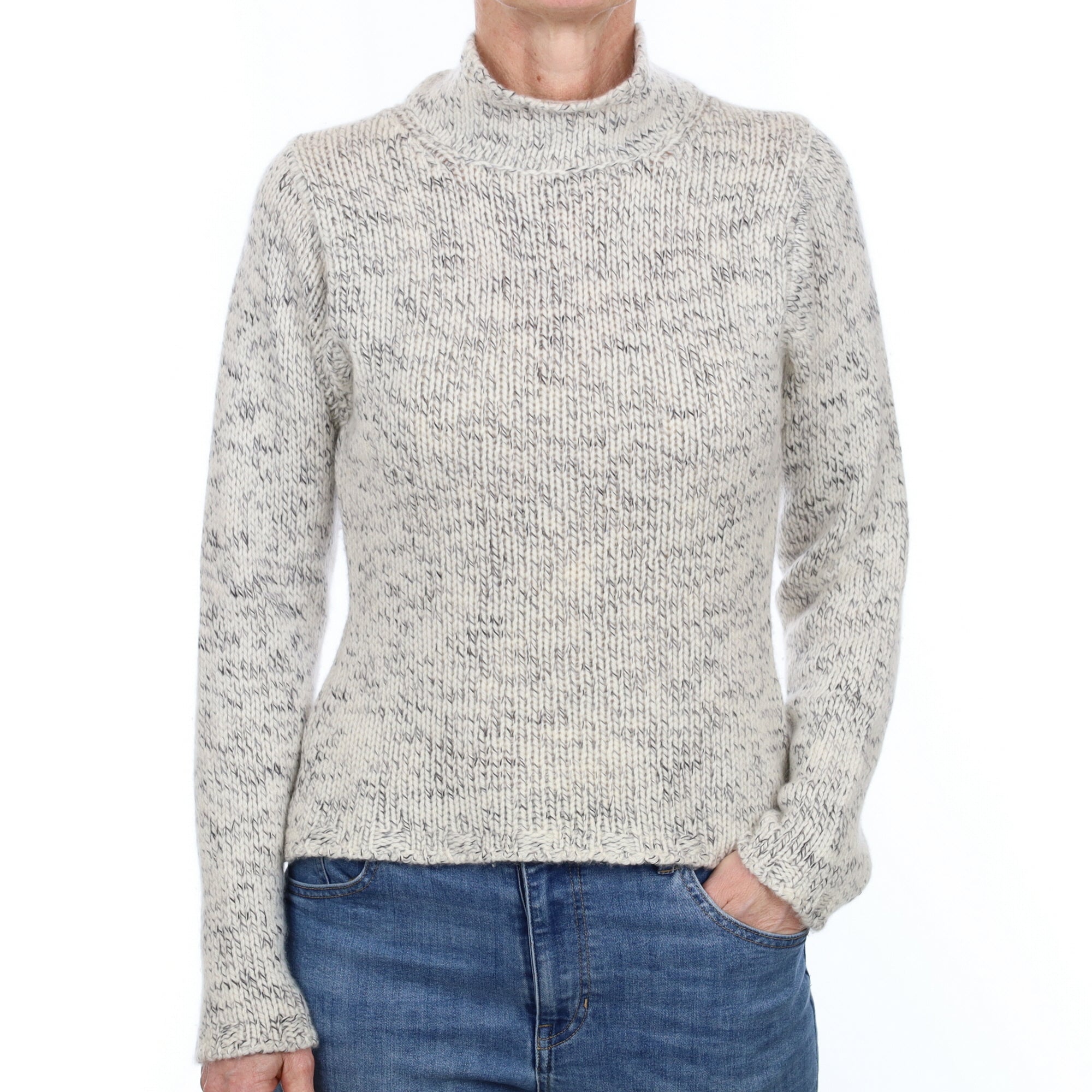N Peal Frost Grey Marl Cashmere Funnel Neck Jumper Small