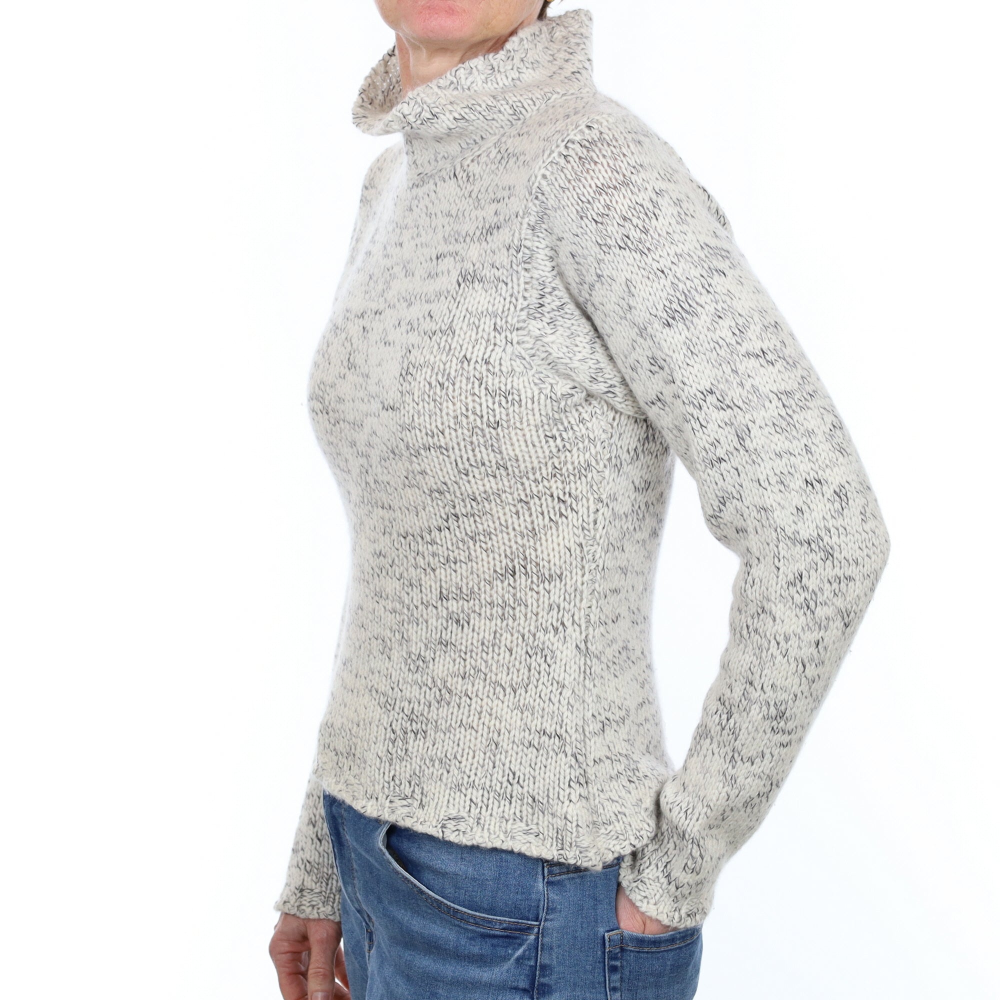 N Peal Frost Grey Marl Cashmere Funnel Neck Jumper Small