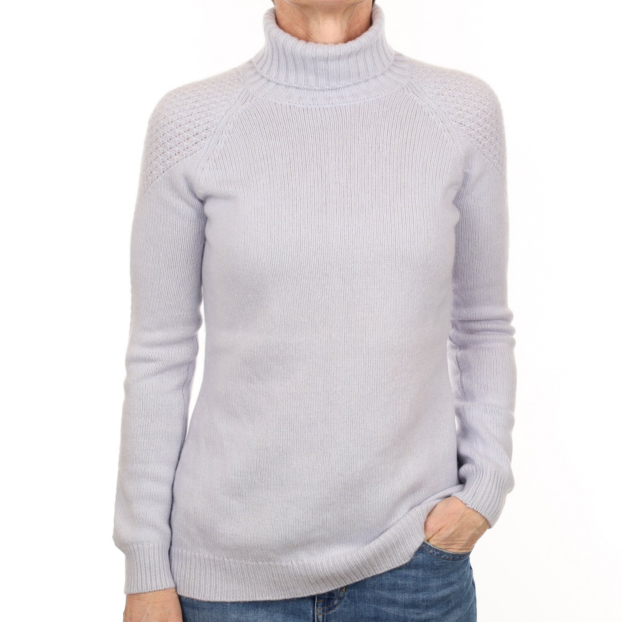 Powder Blue Chunky Cashmere Polo Neck Jumper Small