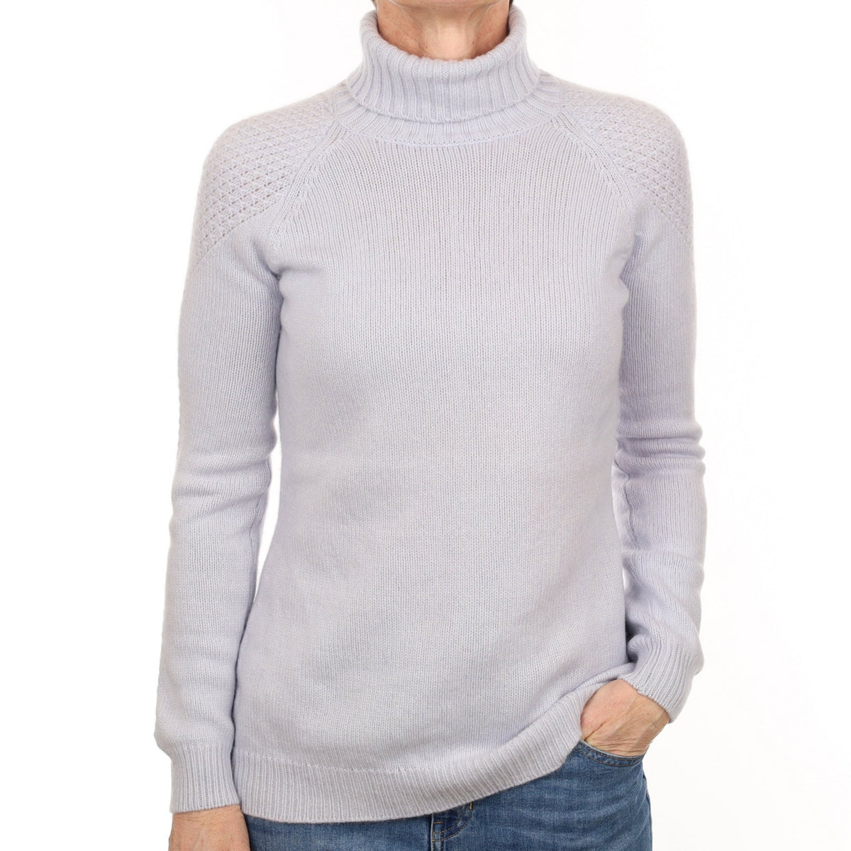 Powder Blue Chunky Cashmere Polo Neck Jumper Small
