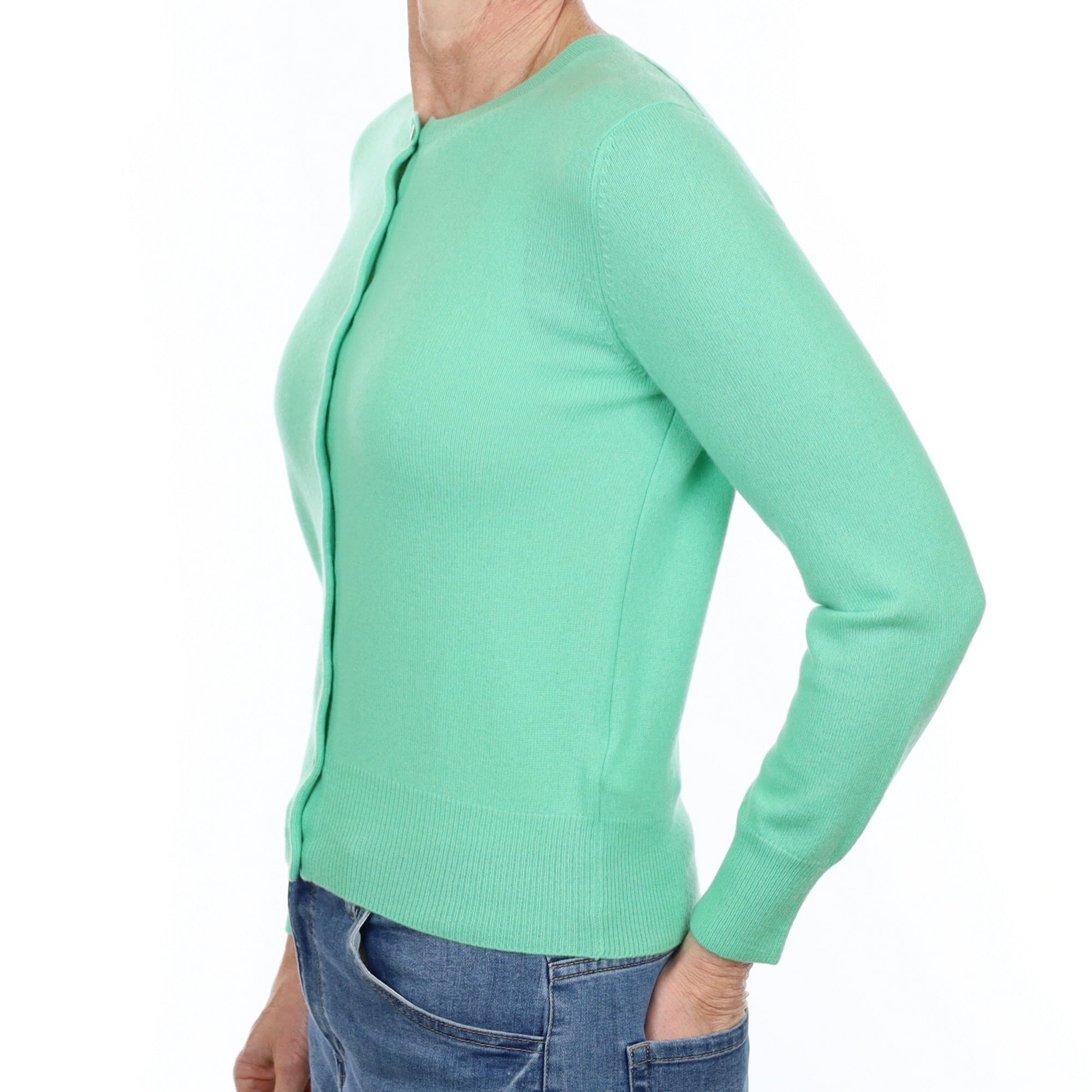 Brand New Deep Mint Cashmere Crew Neck Cardigan Small
