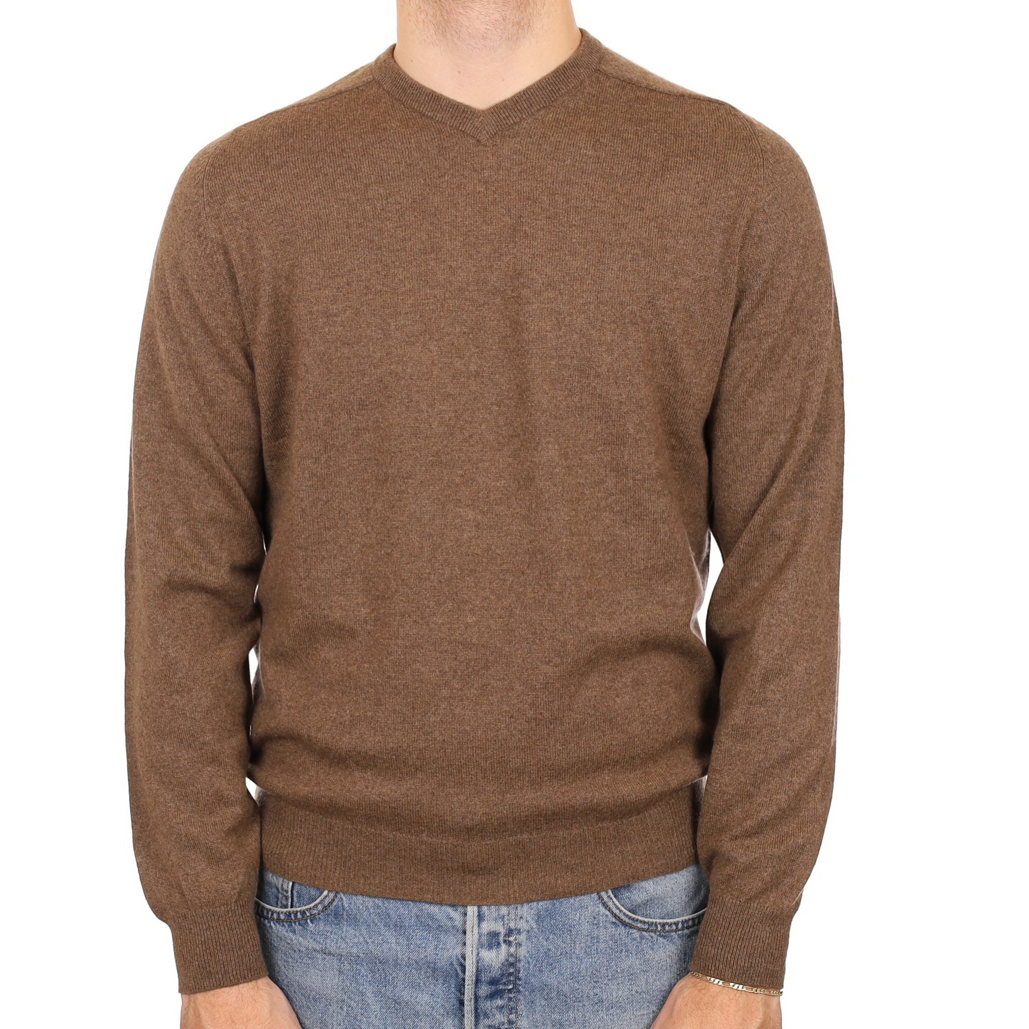 Men's Donkey Brown Cashmere V Neck Jumper Medium