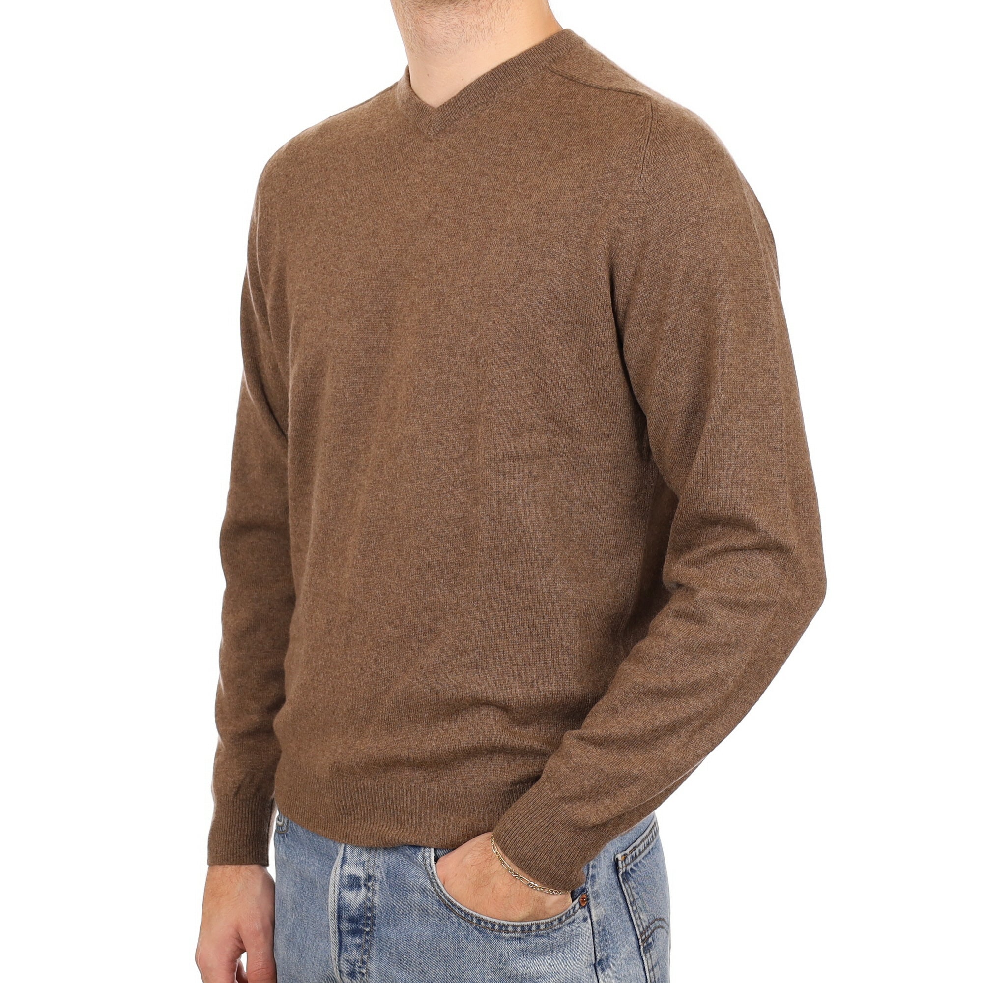 Men's Donkey Brown Cashmere V Neck Jumper Medium