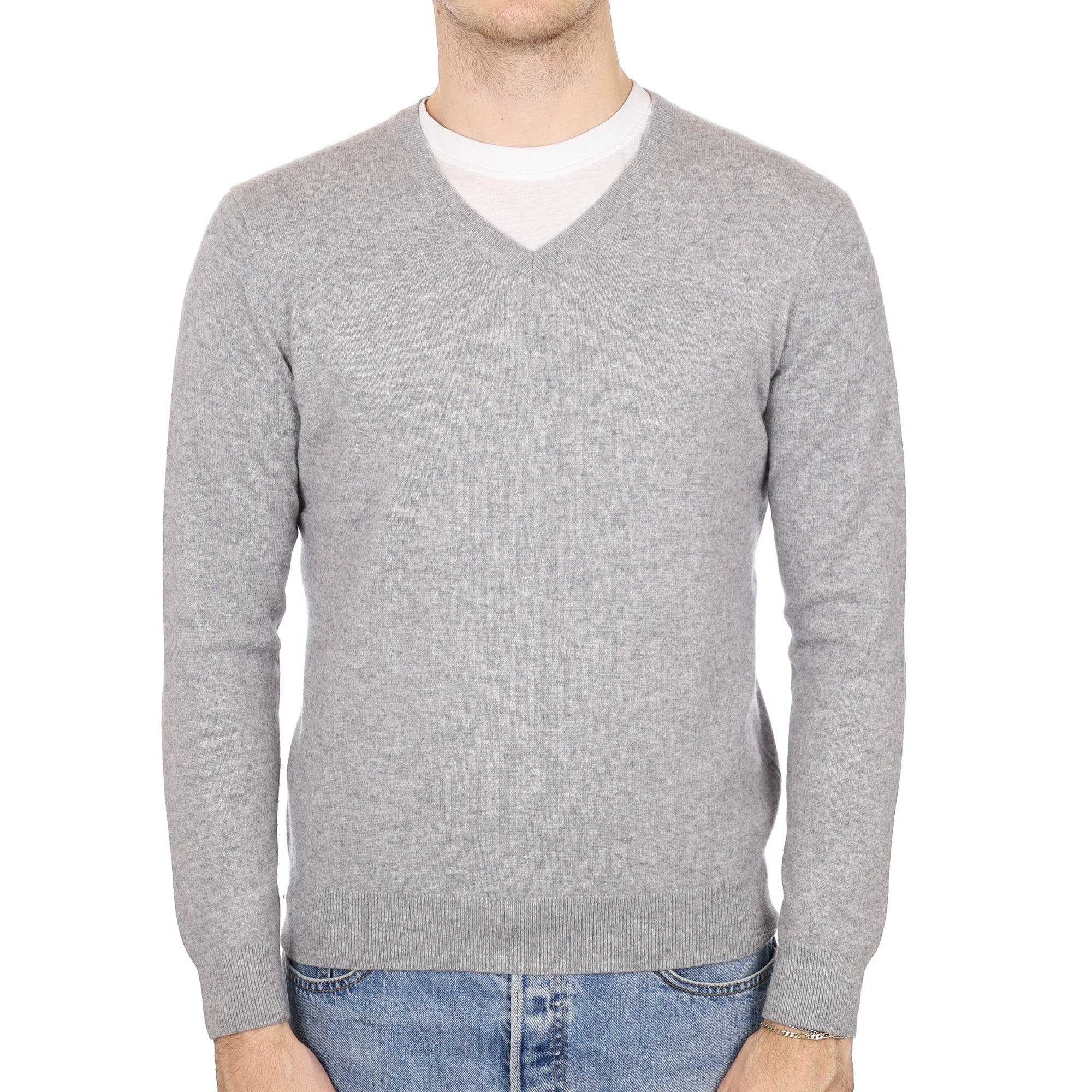 Men's Smoke Grey Cashmere V Neck Jumper Medium
