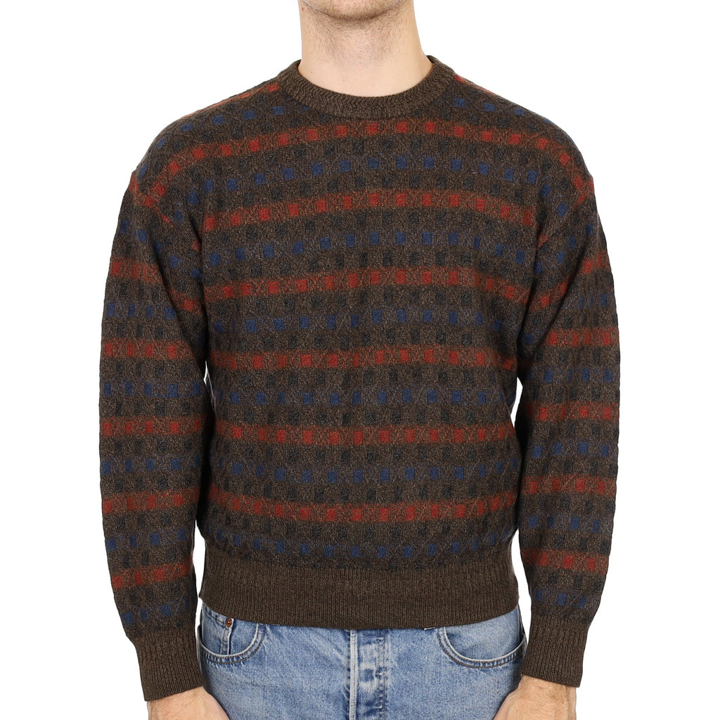 Men's Donkey Brown Patterned Cashmere Crew Neck Jumper Medium
