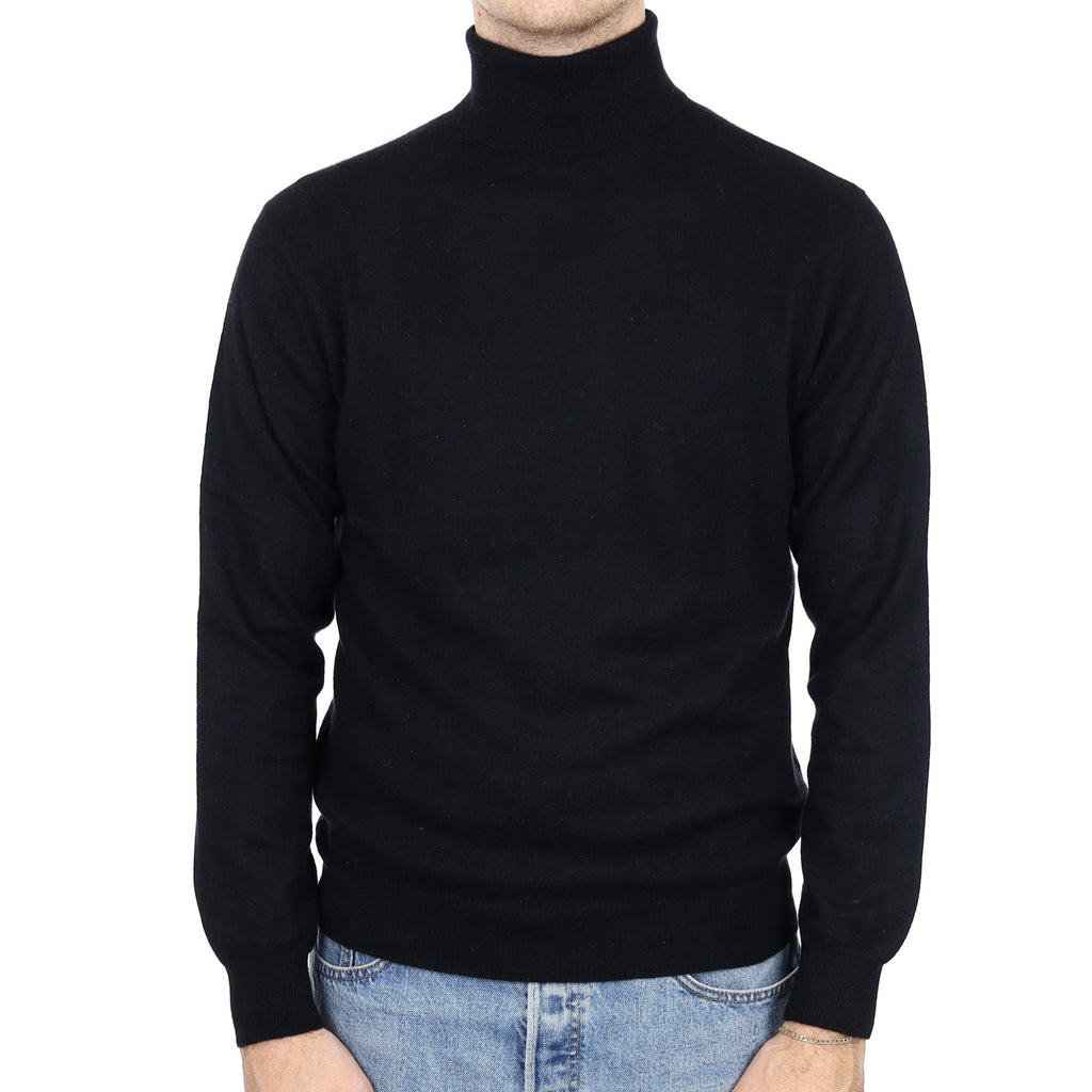 Men's Black Cashmere Polo Neck Jumper Medium