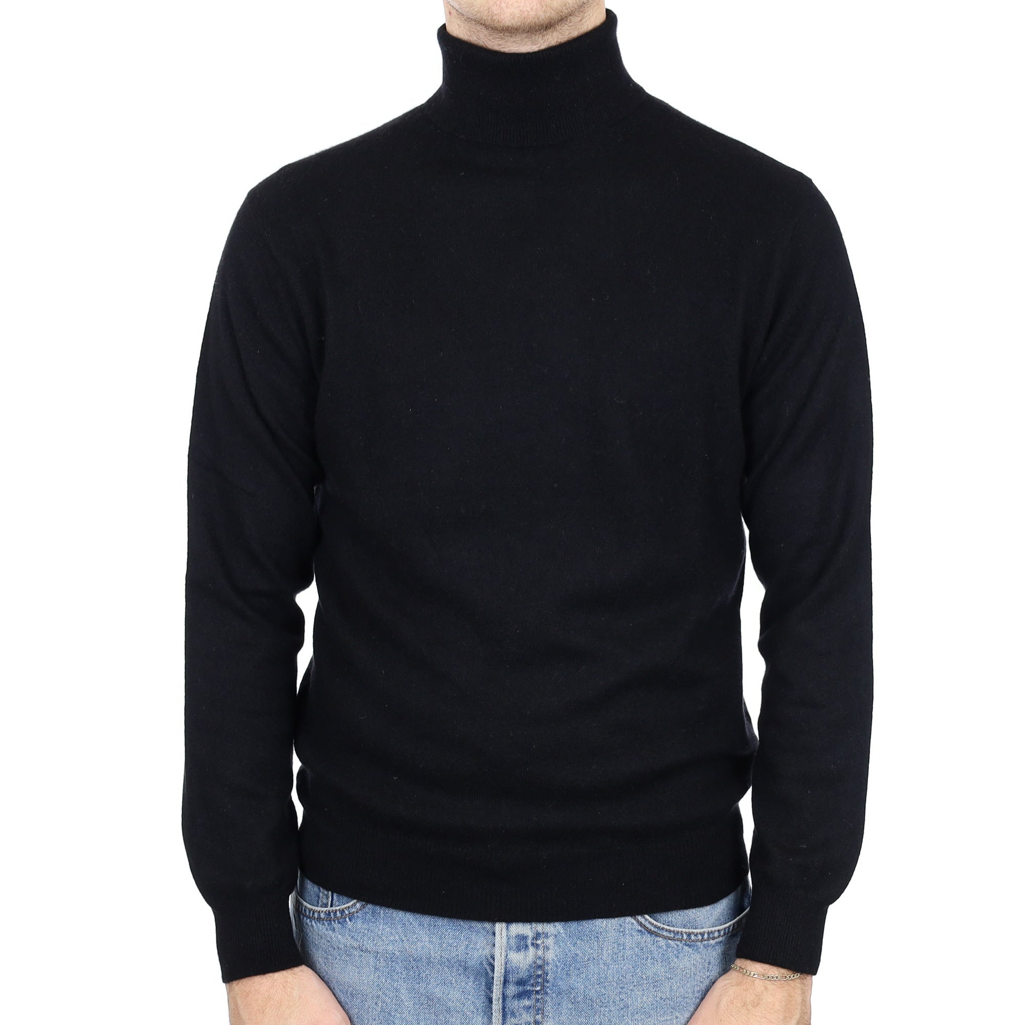 Men's Black Cashmere Polo Neck Jumper Medium
