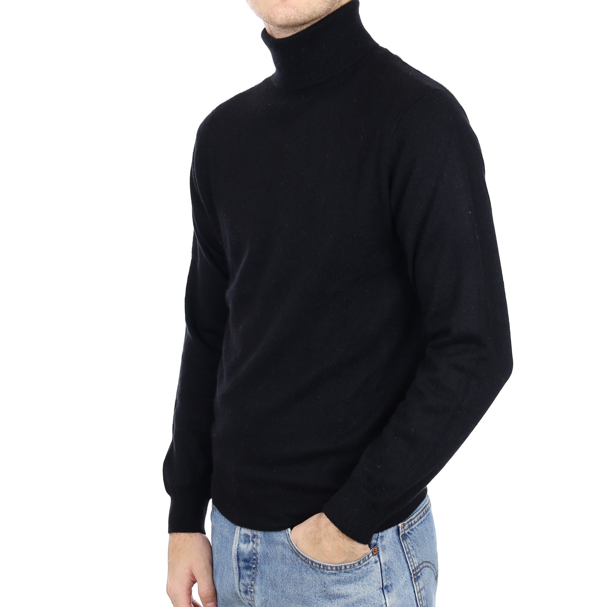 Men's Black Cashmere Polo Neck Jumper Medium