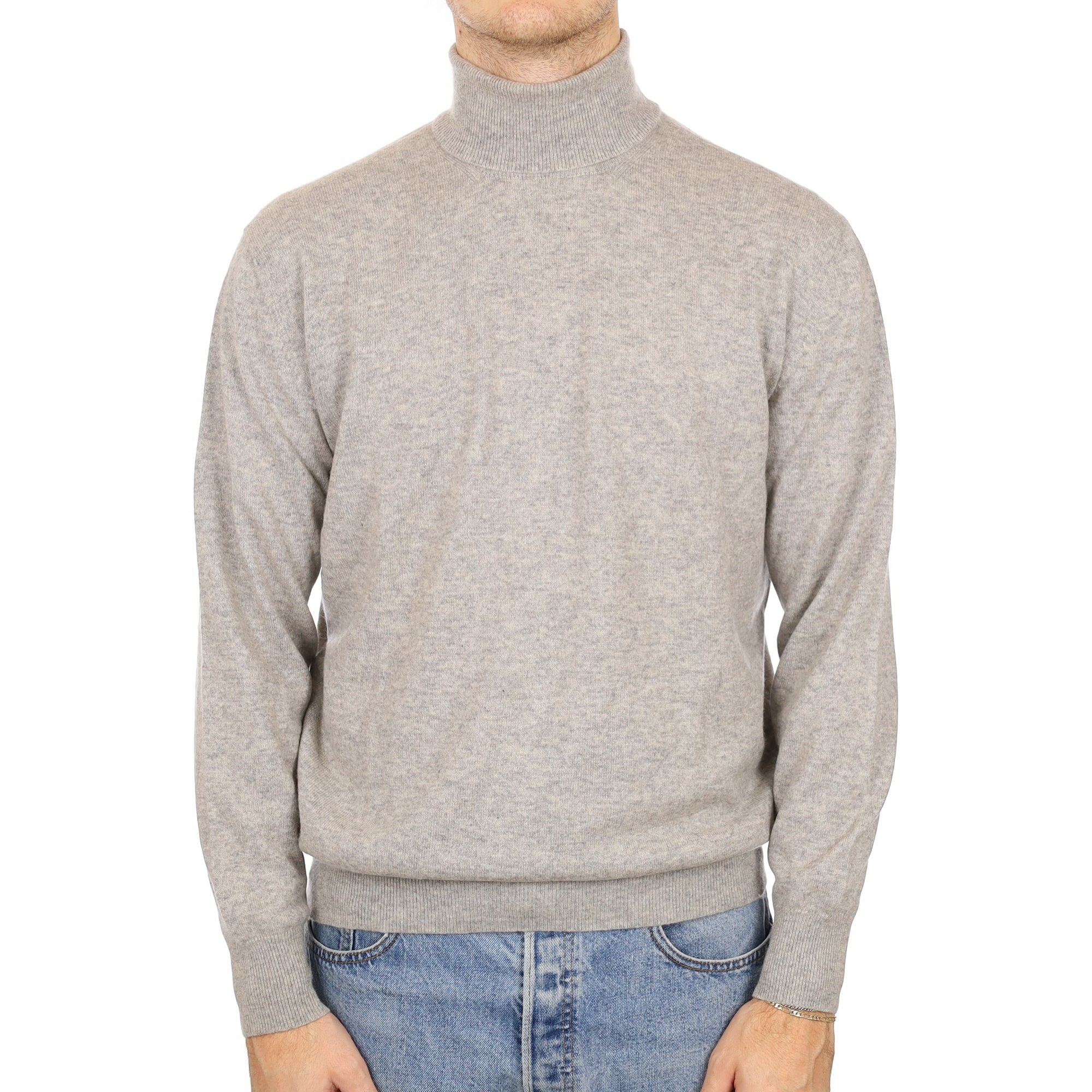 Men's Smoke Grey Cashmere Polo Neck Jumper Medium