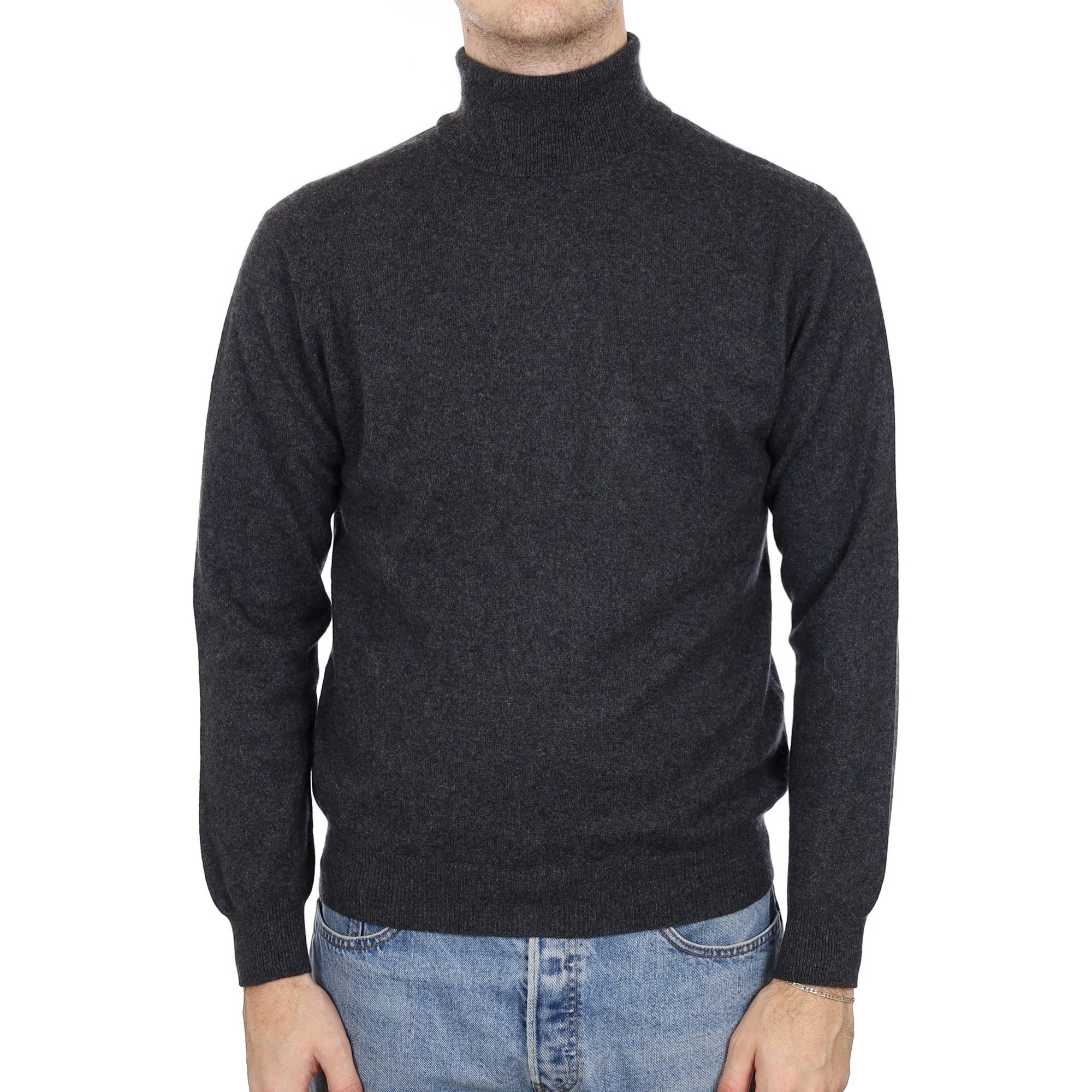 Men's Charcoal Grey Cashmere Polo Neck Jumper Medium