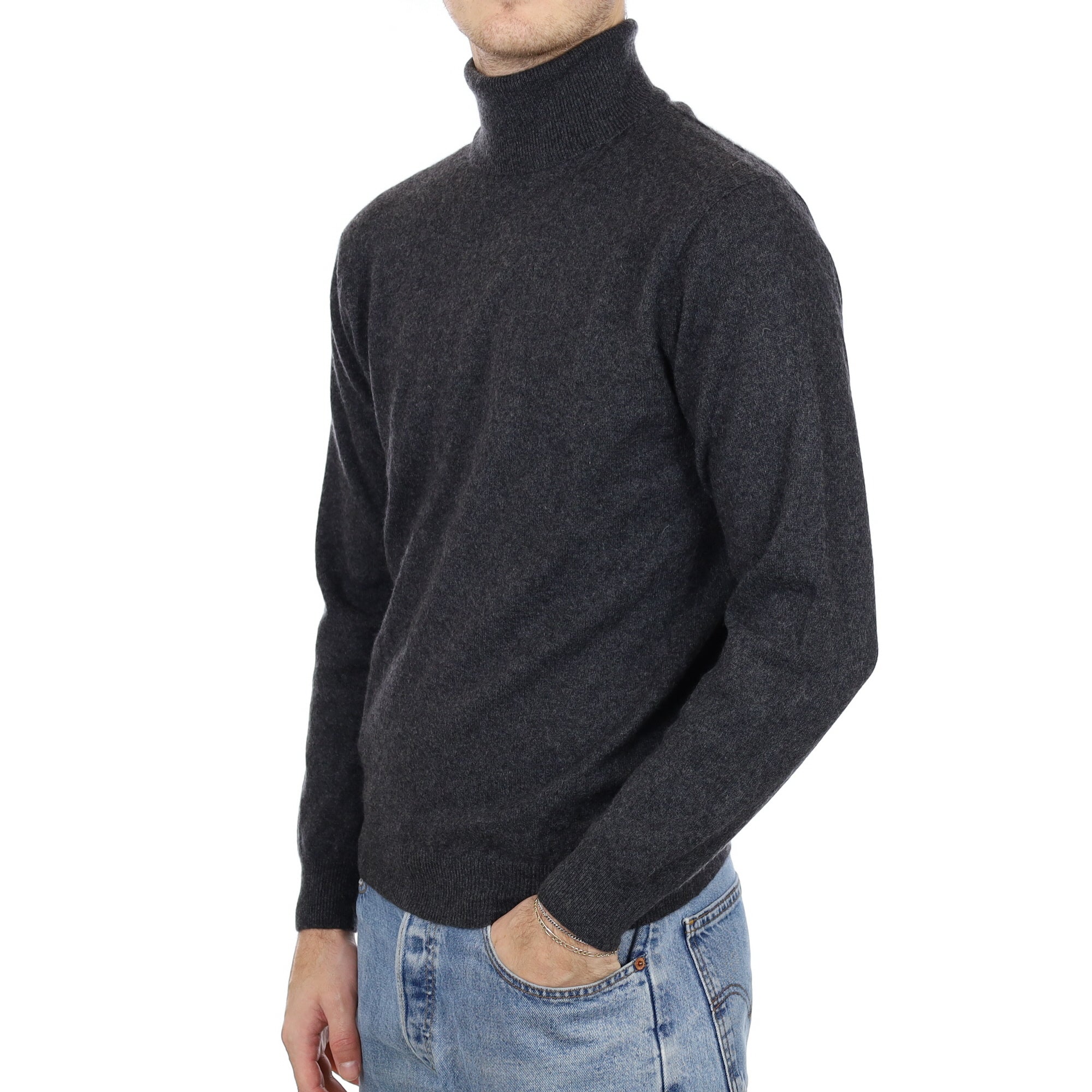 Men's Charcoal Grey Cashmere Polo Neck Jumper Medium