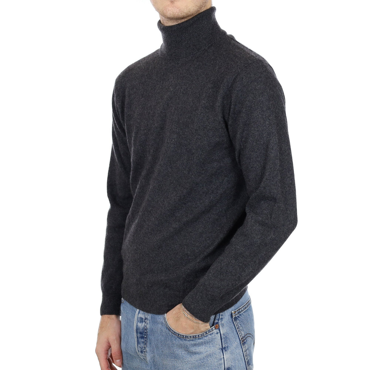 Men's Charcoal Grey Cashmere Polo Neck Jumper Medium