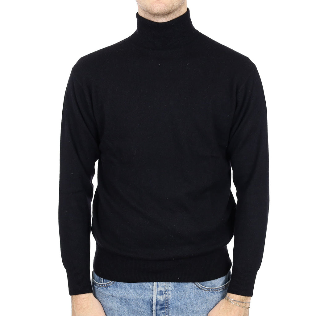 Men's Black Cashmere Polo Neck Jumper Medium