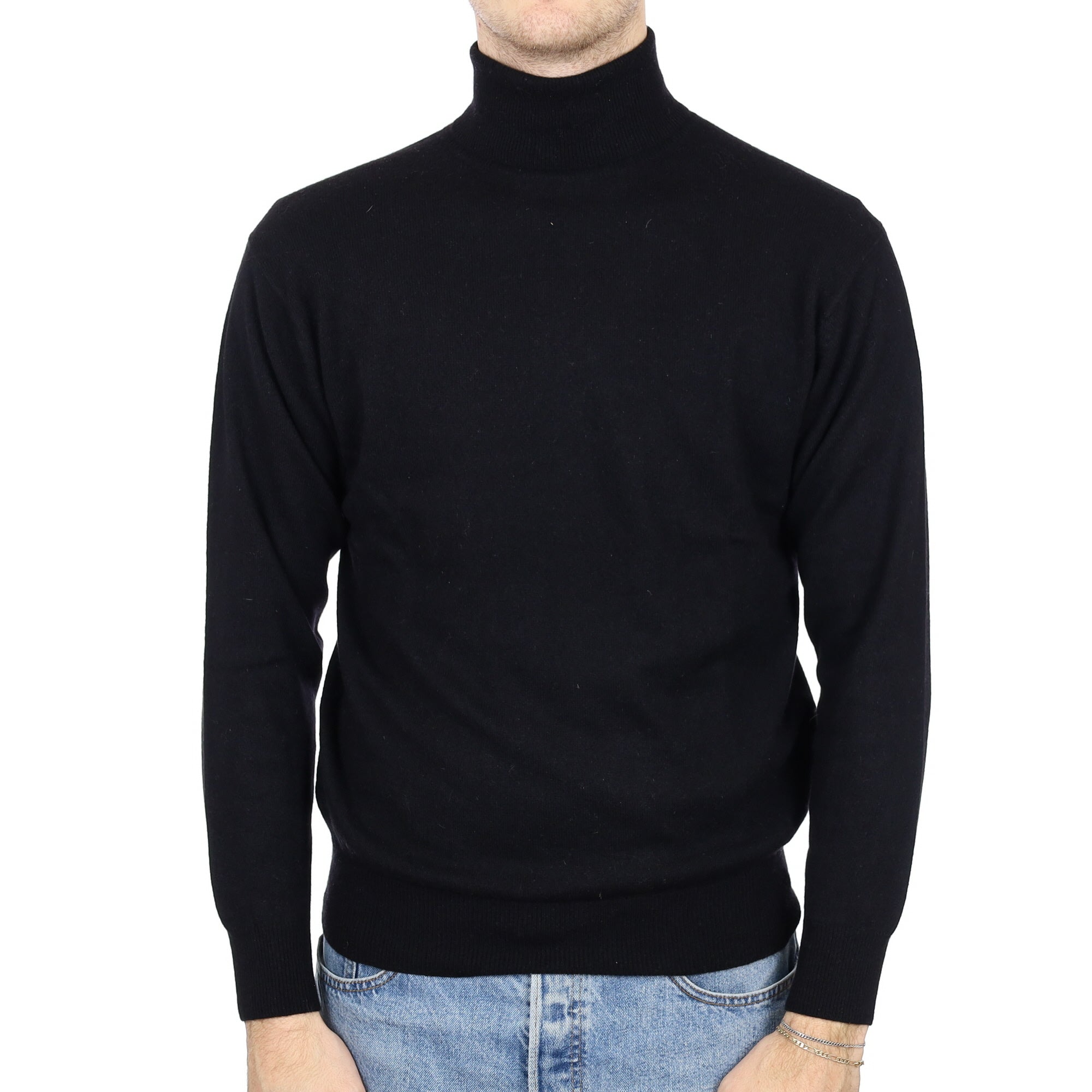 Men's Black Cashmere Polo Neck Jumper Medium