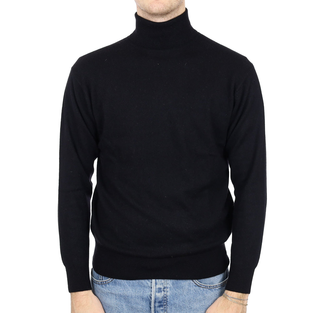 Men's Black Cashmere Polo Neck Jumper Medium