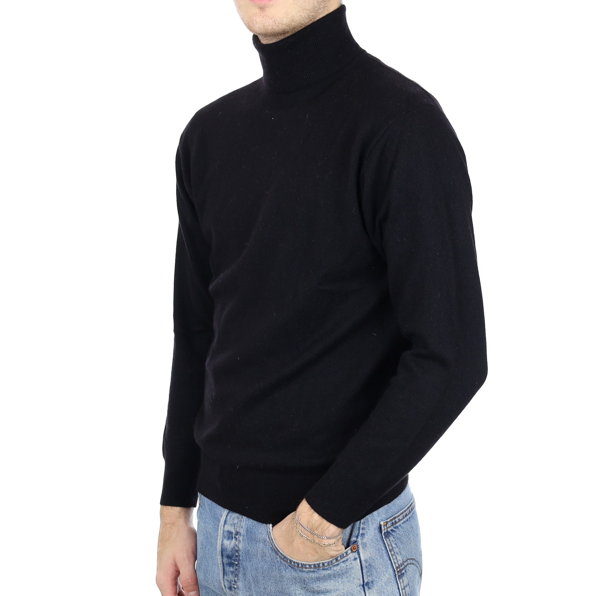 Men's Black Cashmere Polo Neck Jumper Medium