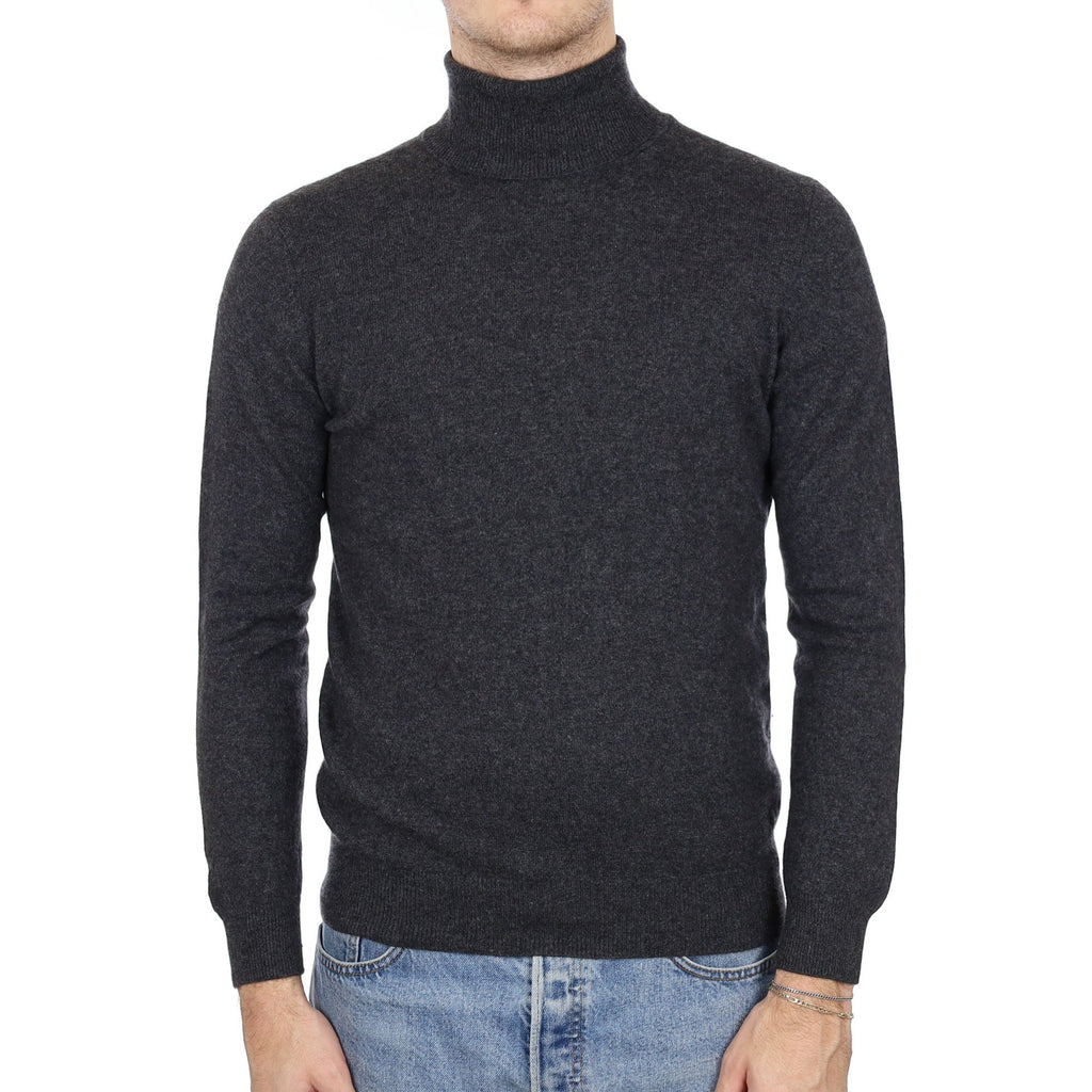 Men's Charcoal Grey Cashmere Polo Neck Jumper Medium