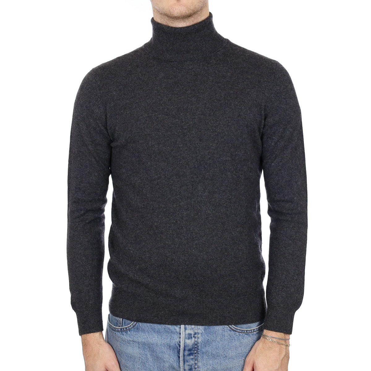 Men's Charcoal Grey Cashmere Polo Neck Jumper Medium