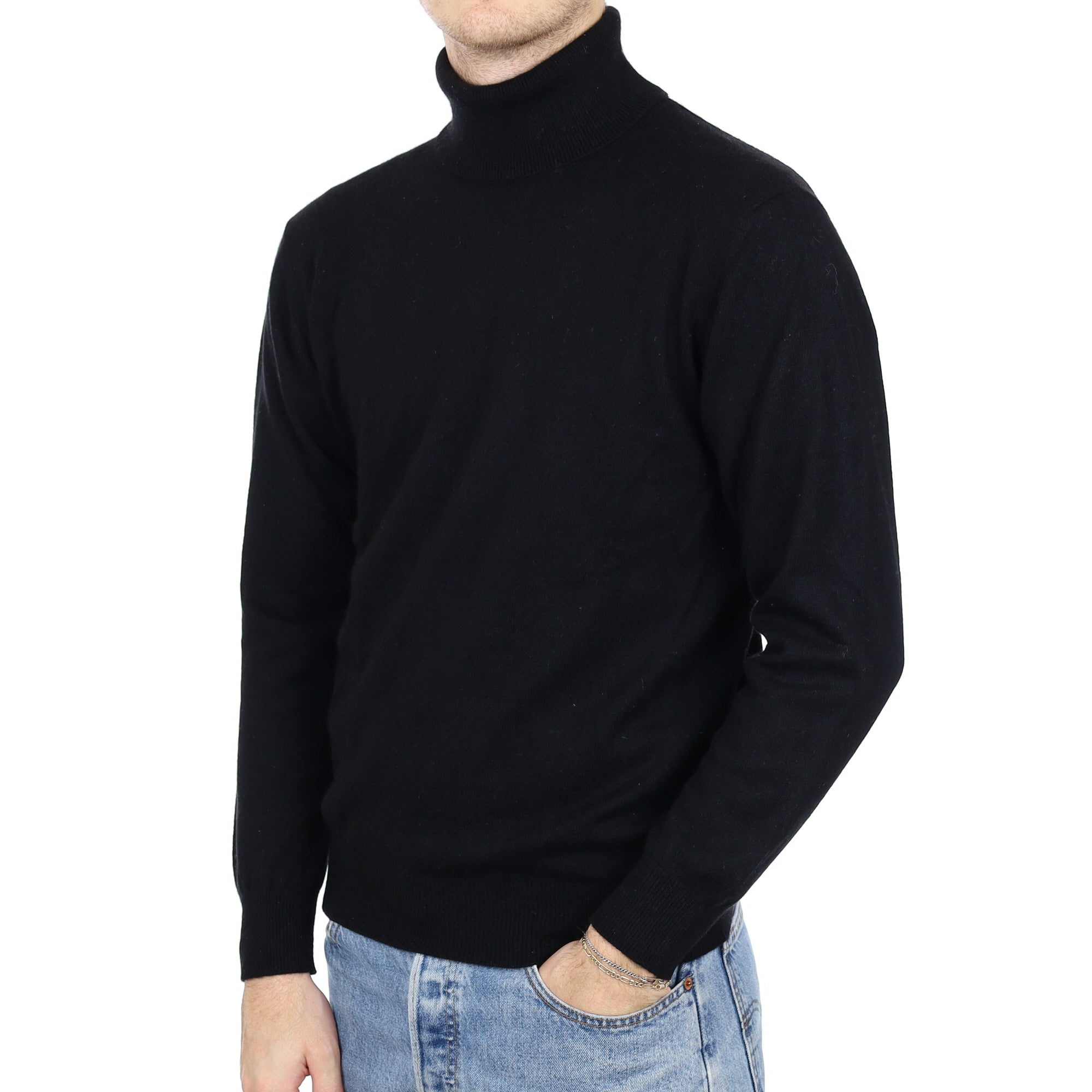 Men's Black Cashmere Polo Neck Jumper Medium