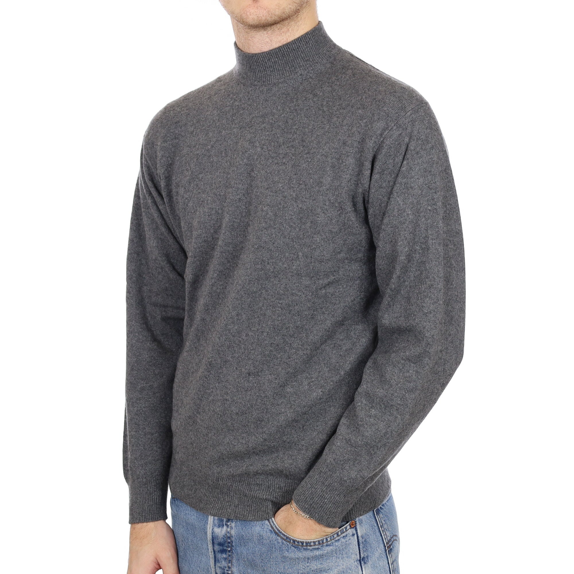 Men's Slate grey Cashmere Turtle Neck Jumper Medium