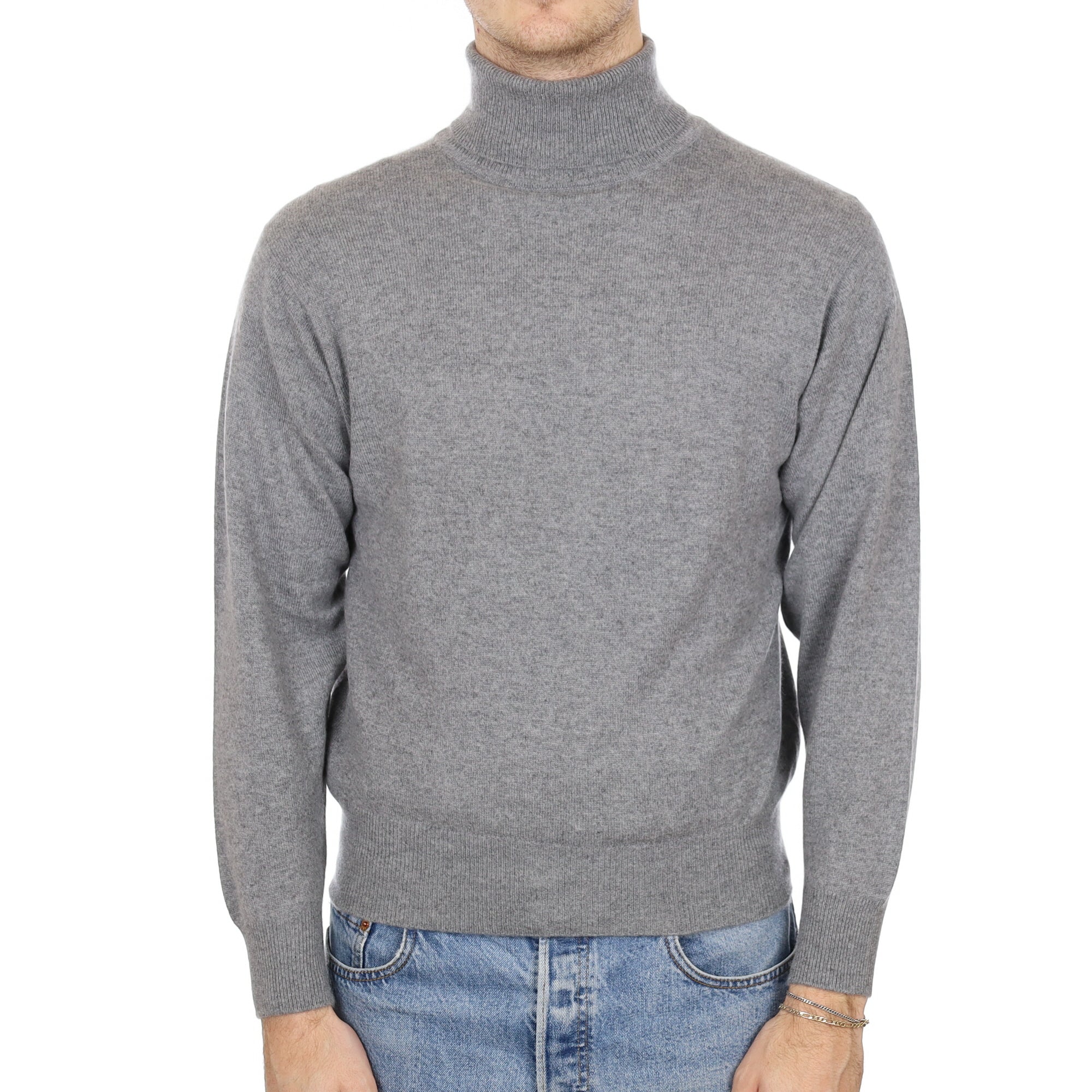 Men's Ash Grey Cashmere Polo Neck Jumper Medium