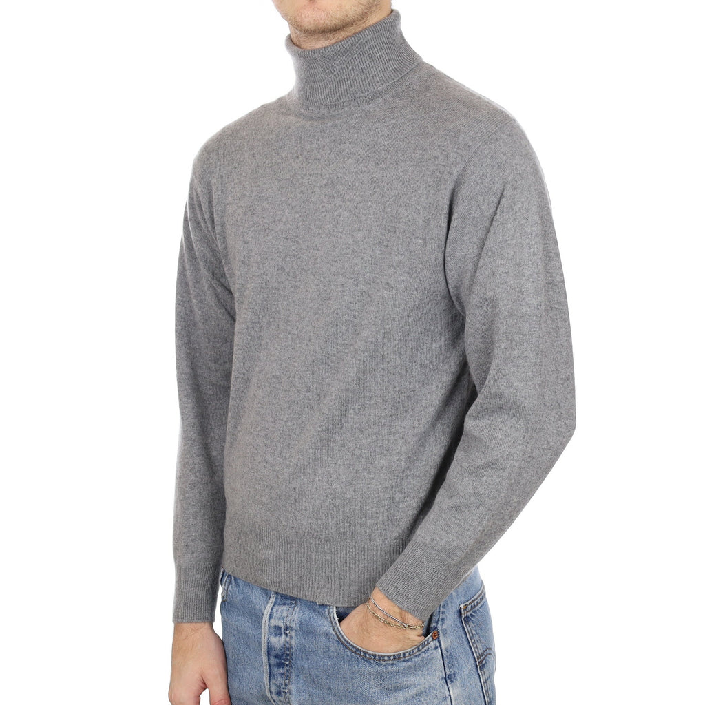 Men's Ash Grey Cashmere Polo Neck Jumper Medium