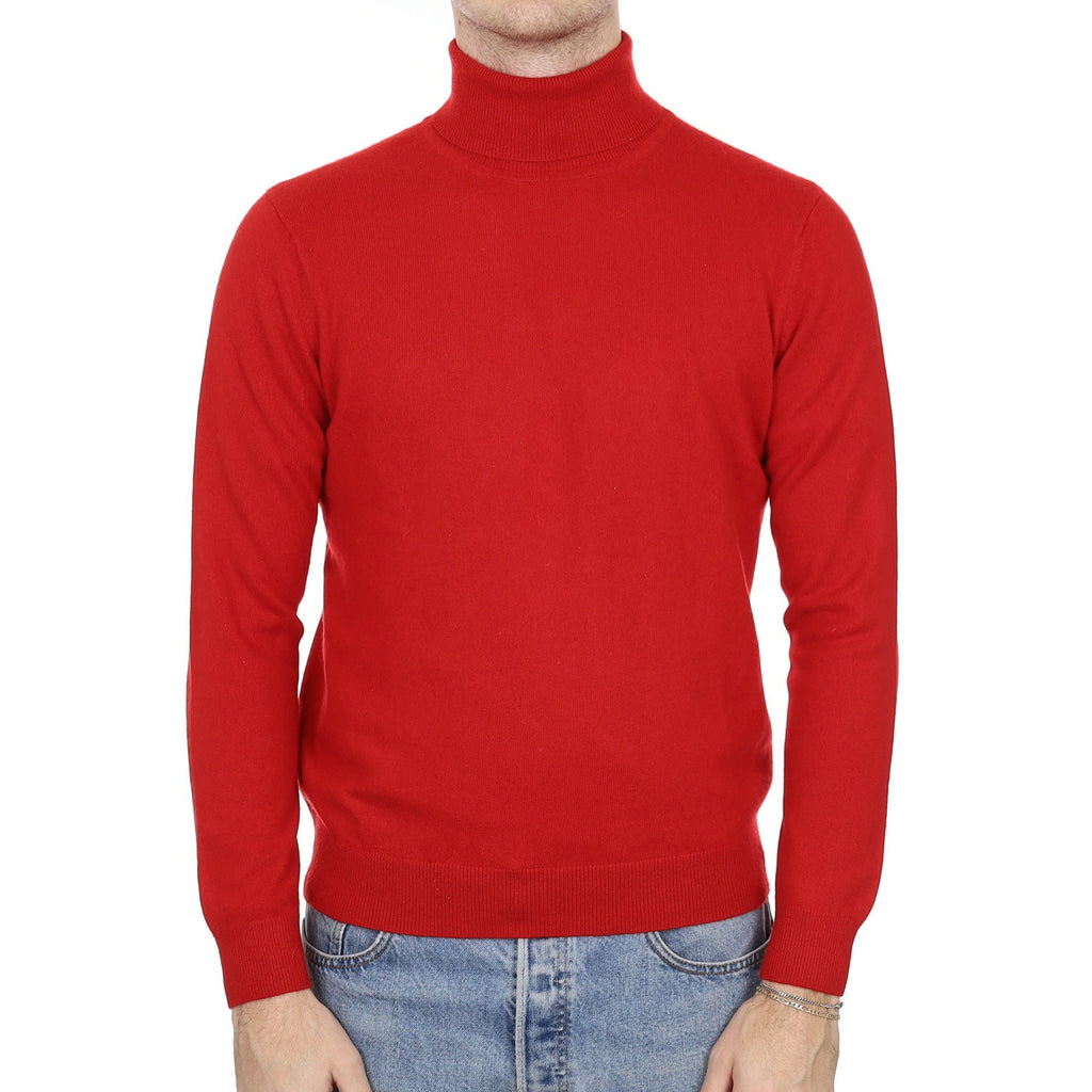 Men's Post Box Red Cashmere Polo Neck Jumper Medium