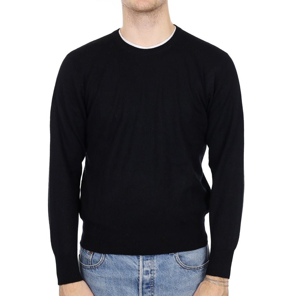 Men's Black Cashmere Crew Neck Jumper Medium