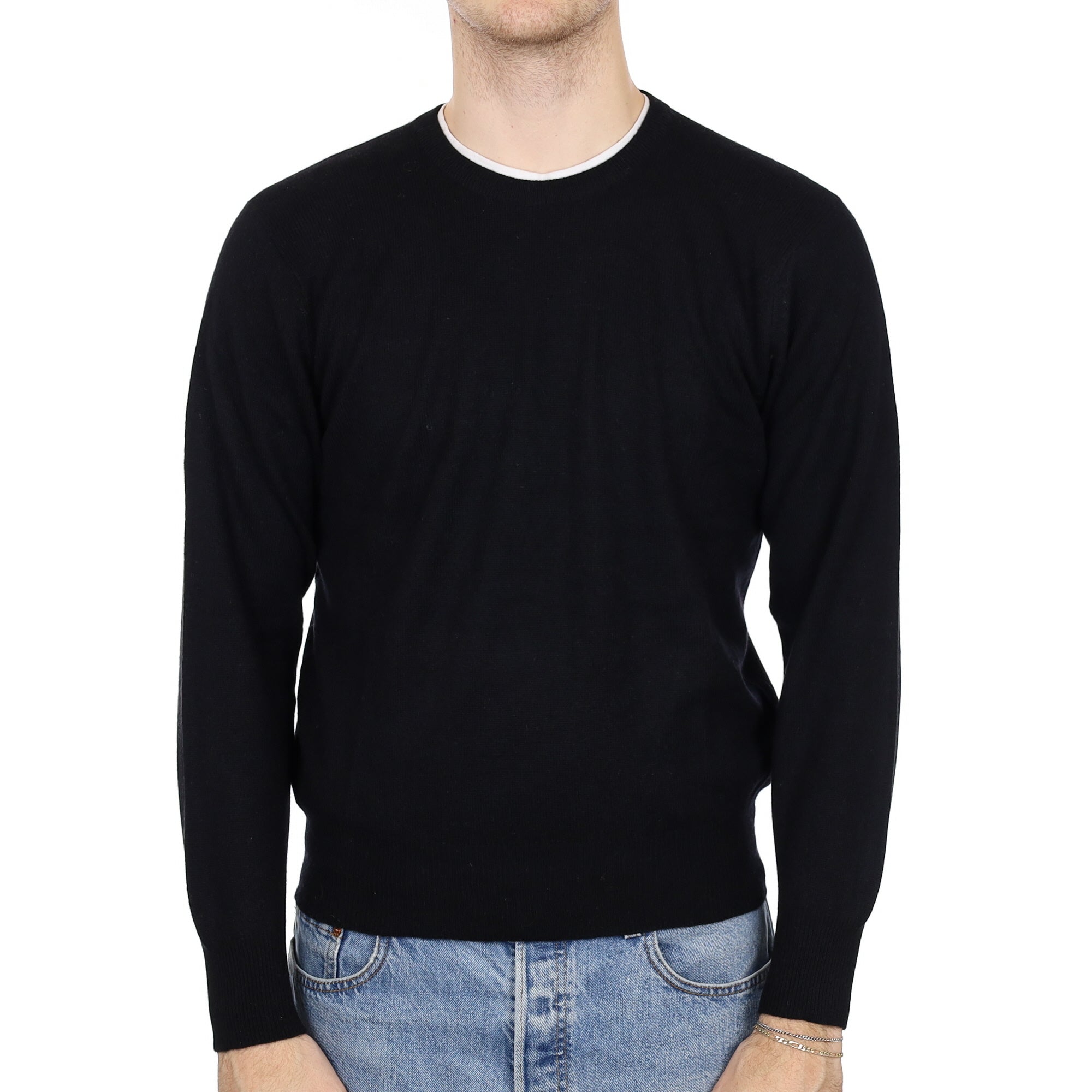 Men's Black Cashmere Crew Neck Jumper Medium