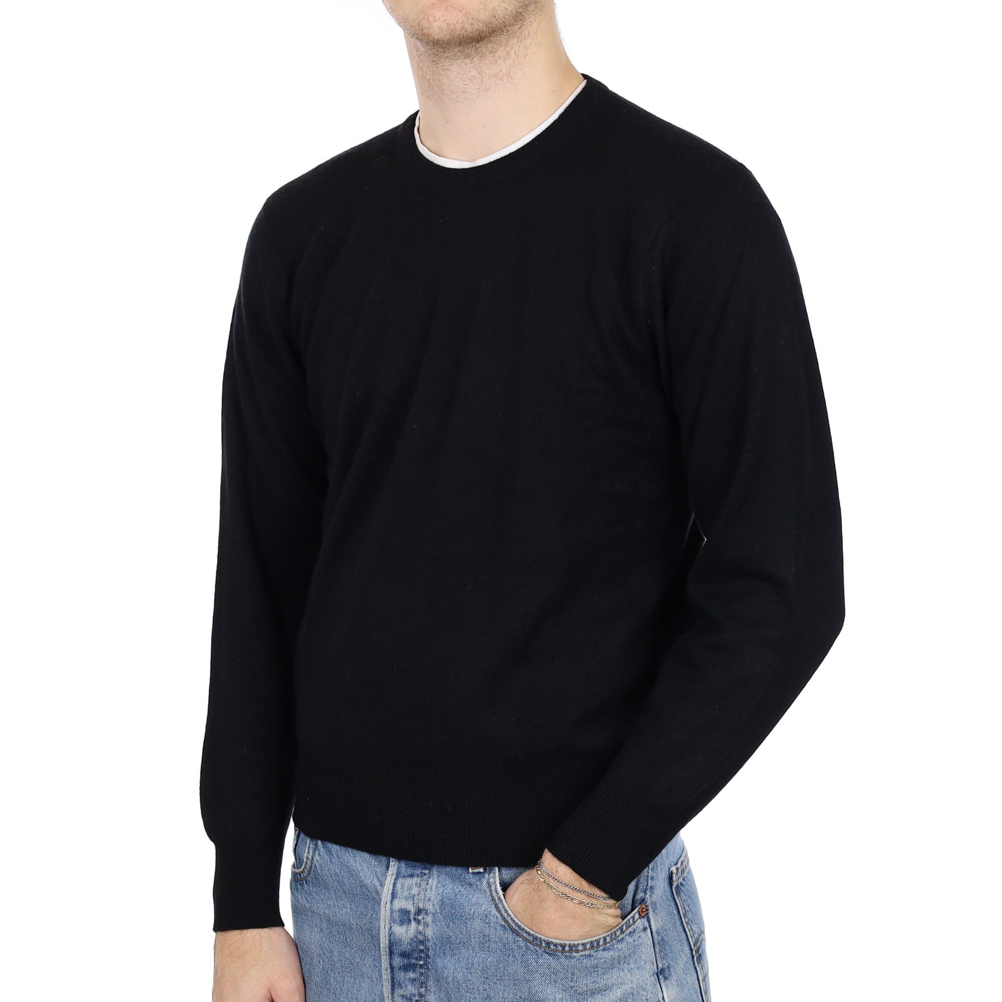 Men's Black Cashmere Crew Neck Jumper Medium