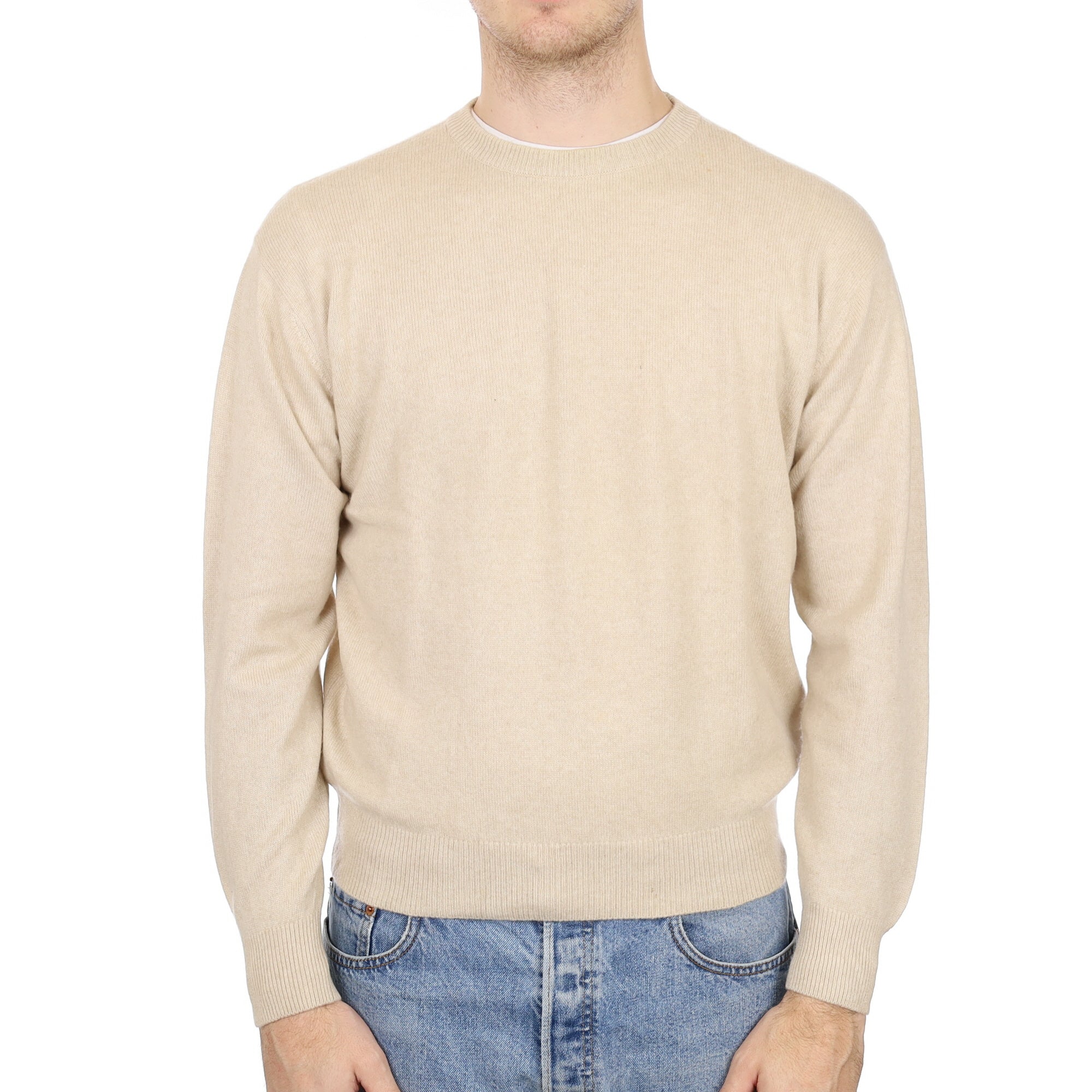 Men's Soft Sand Cashmere Crew Neck Jumper Medium