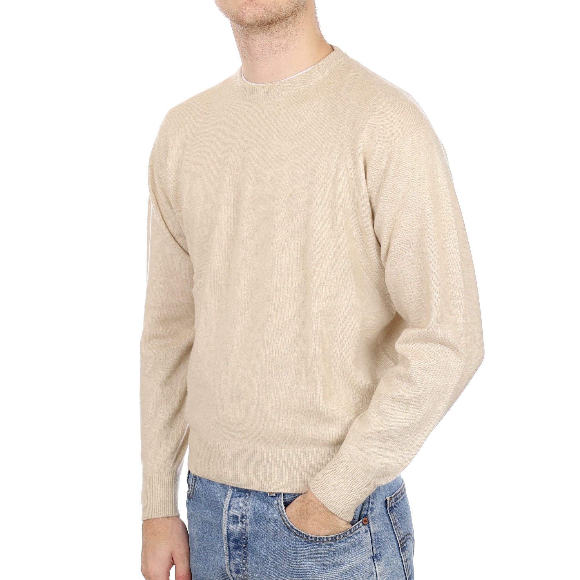 Men's Soft Sand Cashmere Crew Neck Jumper Medium