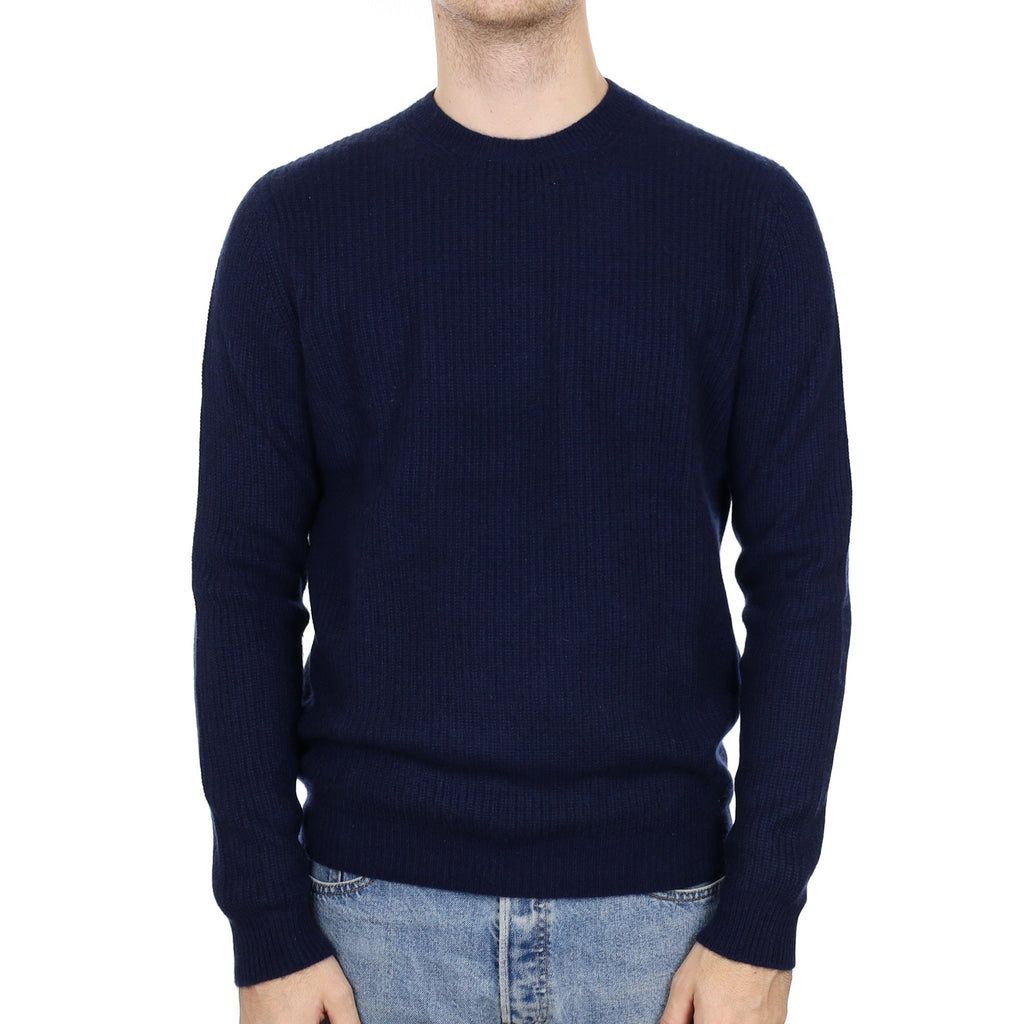 Men's Navy Blue Cashmere Crew Neck Chunky Knit Jumper Medium