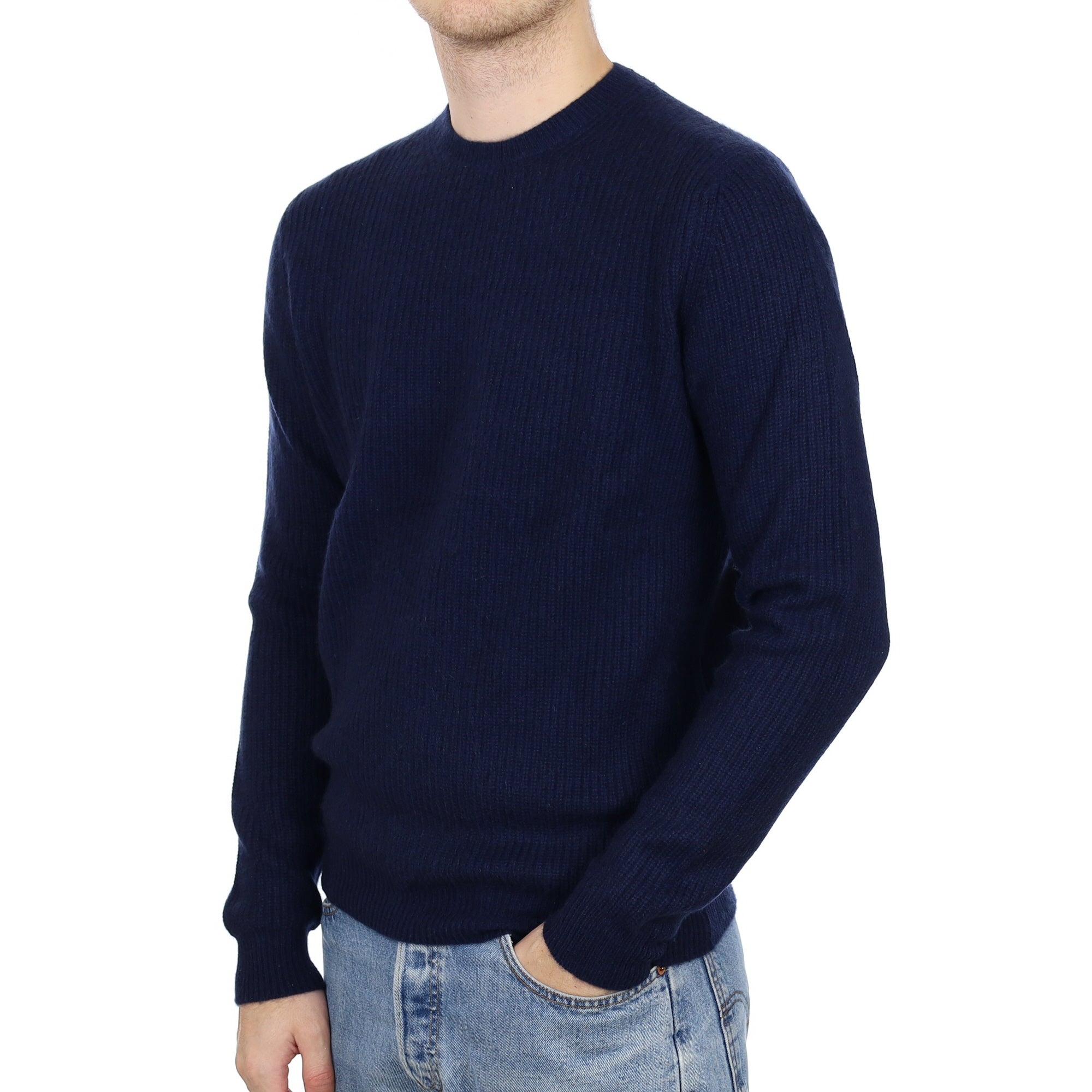 Men's Navy Blue Cashmere Crew Neck Chunky Knit Jumper Medium