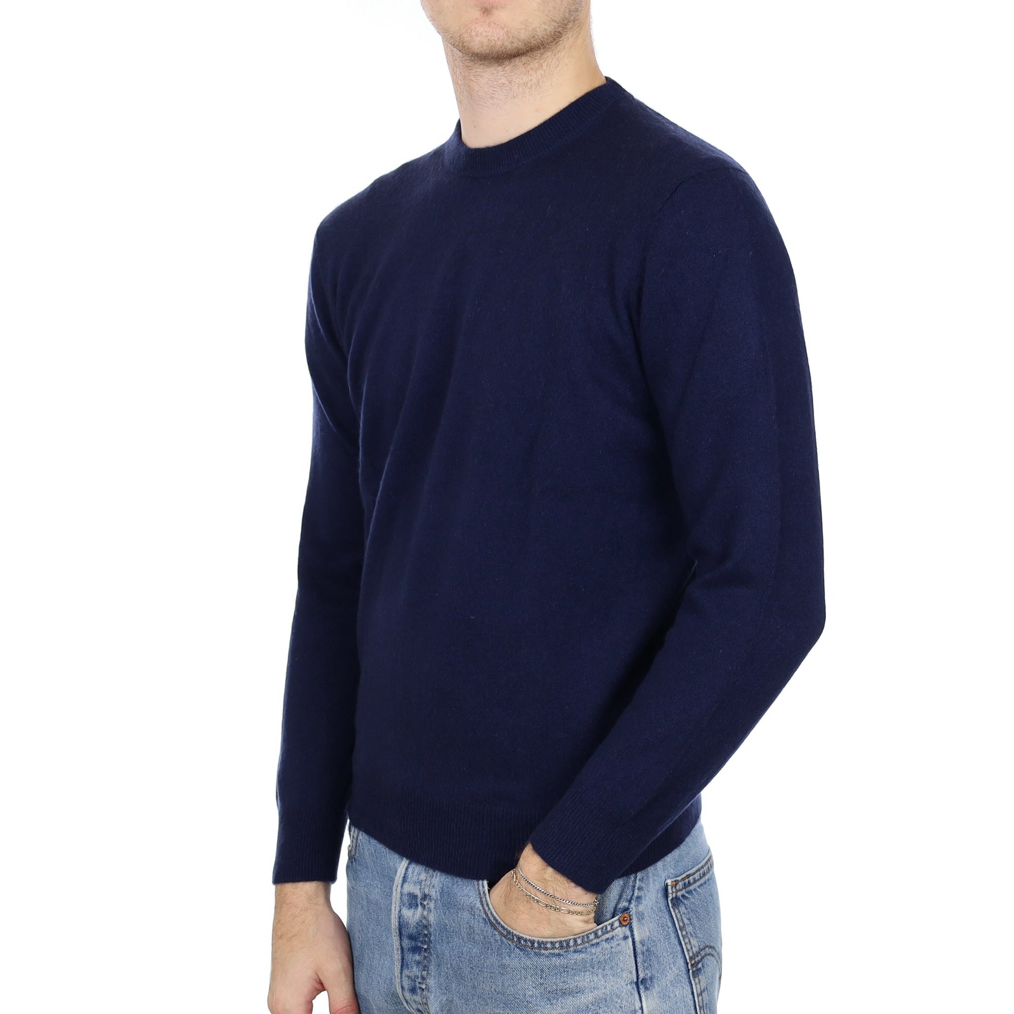 Men's Navy Blue Cashmere Crew Neck Jumper Medium