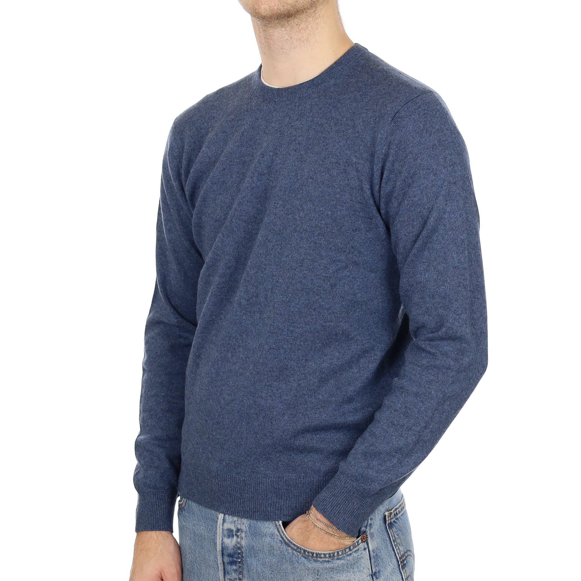 Men's Naval Blue Cashmere Crew Neck Jumper Medium