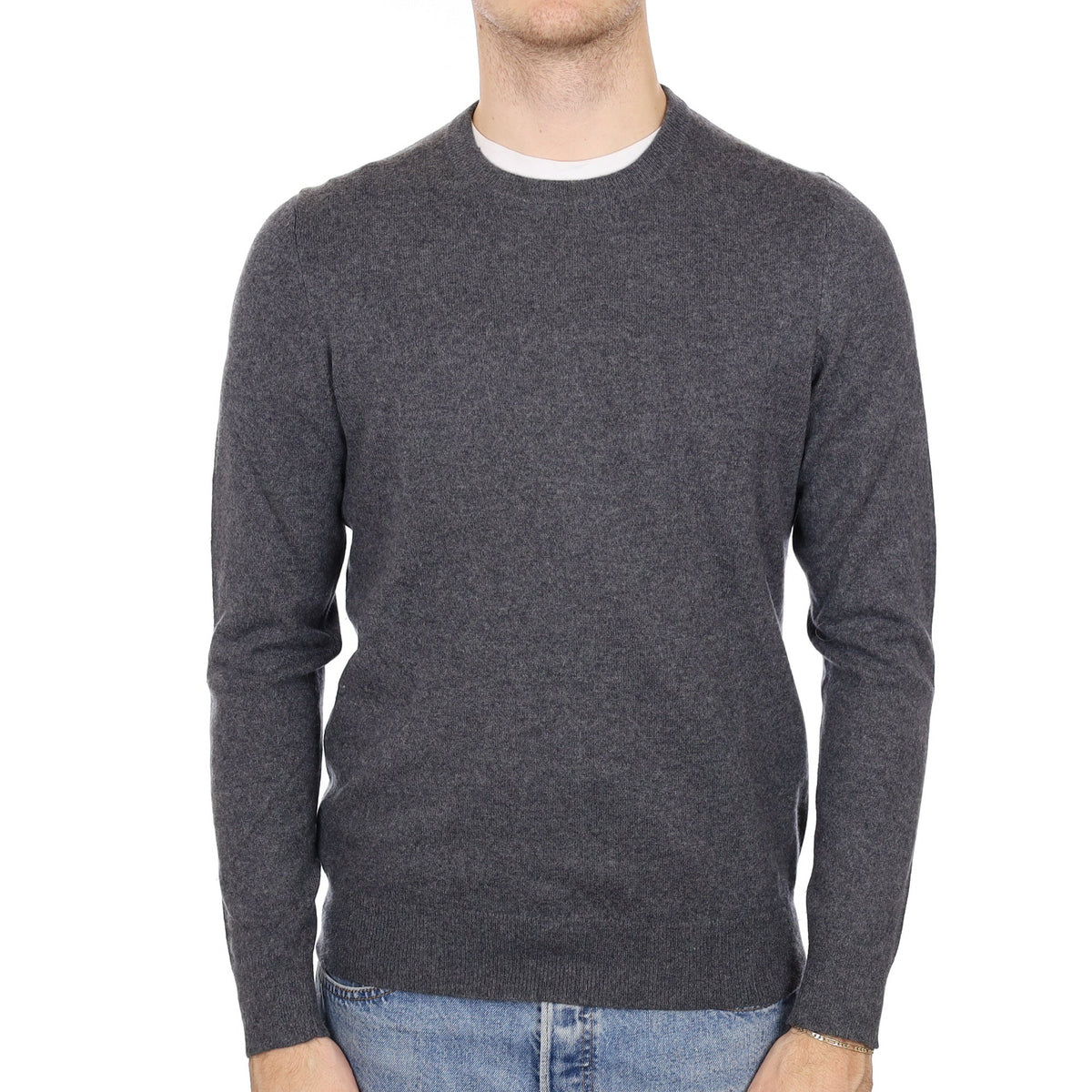 Men's Smoke Grey Cashmere Crew Neck Jumper Medium