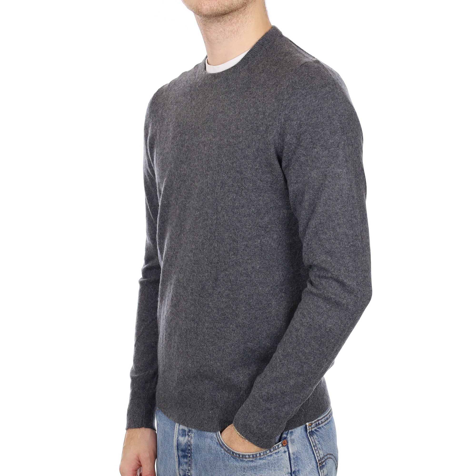 Men's Smoke Grey Cashmere Crew Neck Jumper Medium