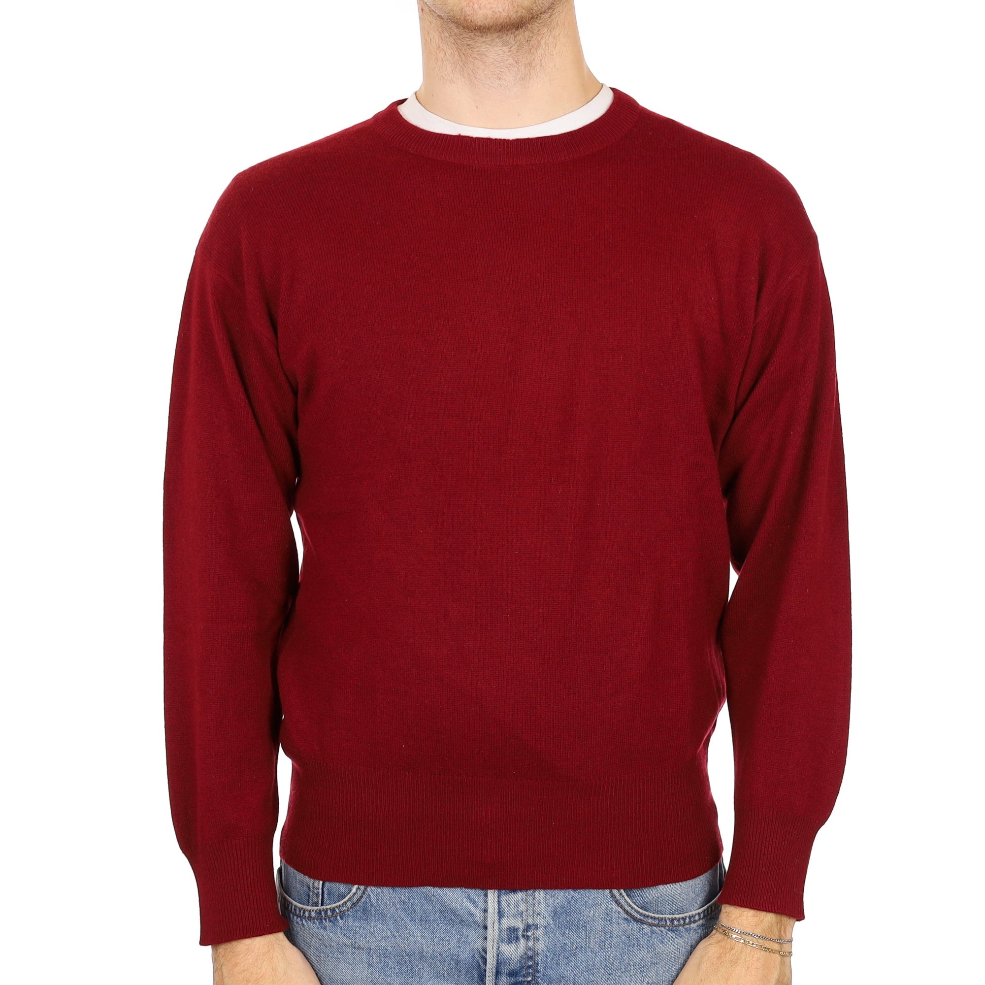 Men's Burgundy Red Cashmere Crew Neck Jumper Medium