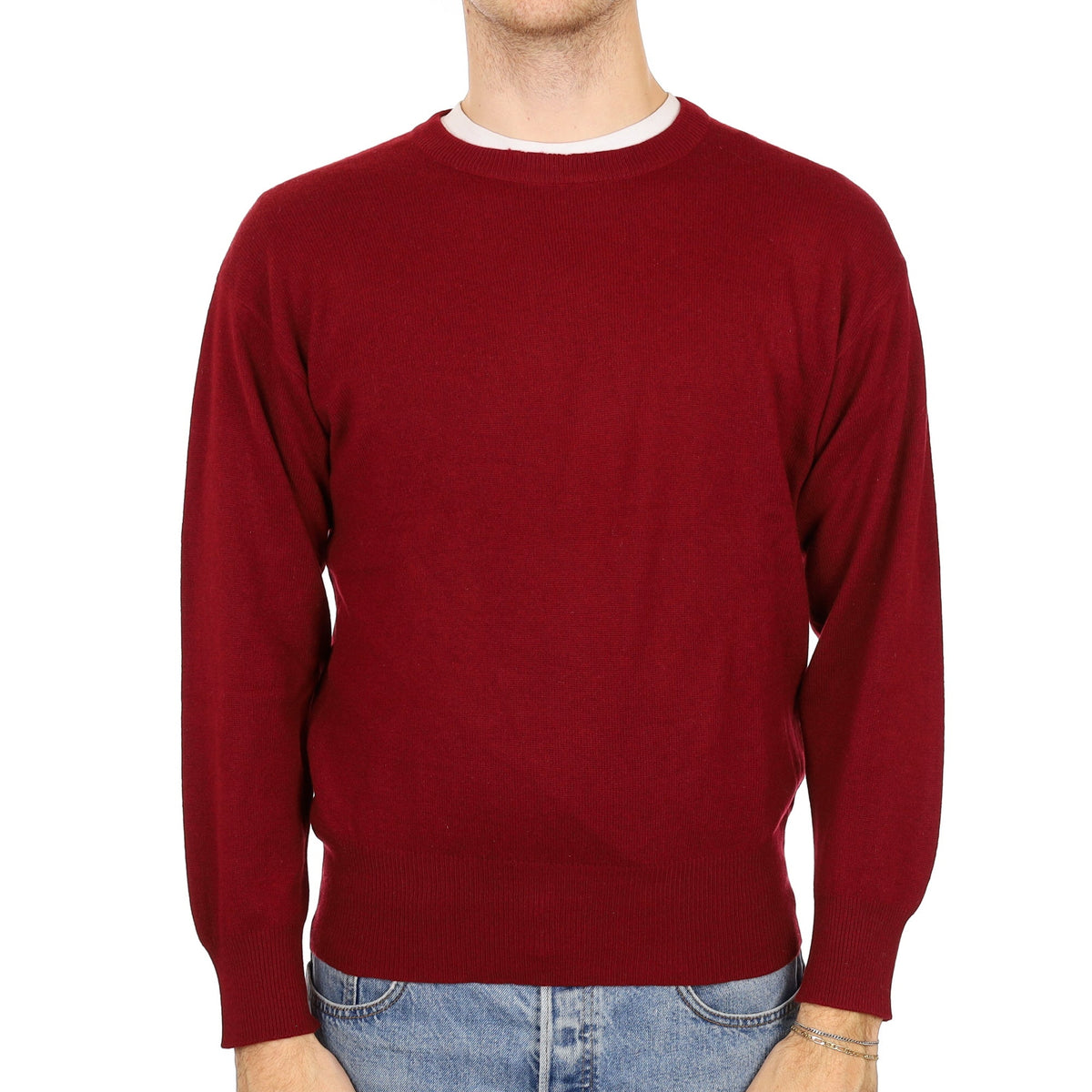 Men's Burgundy Red Cashmere Crew Neck Jumper Medium