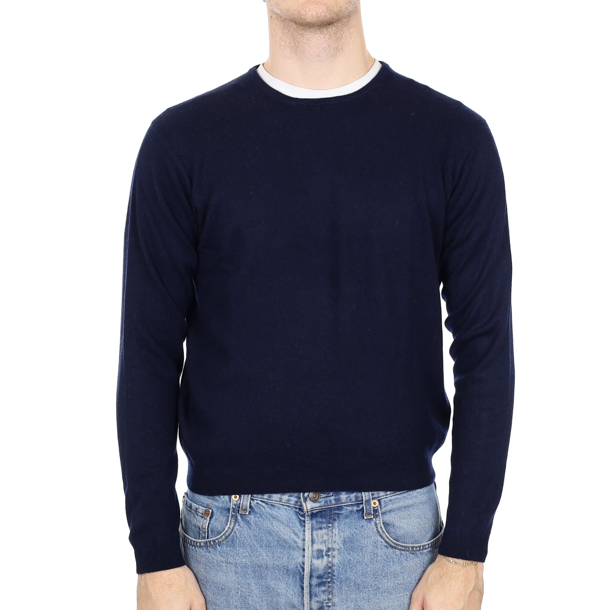 Men's Navy Blue Cashmere Crew Neck Jumper Medium