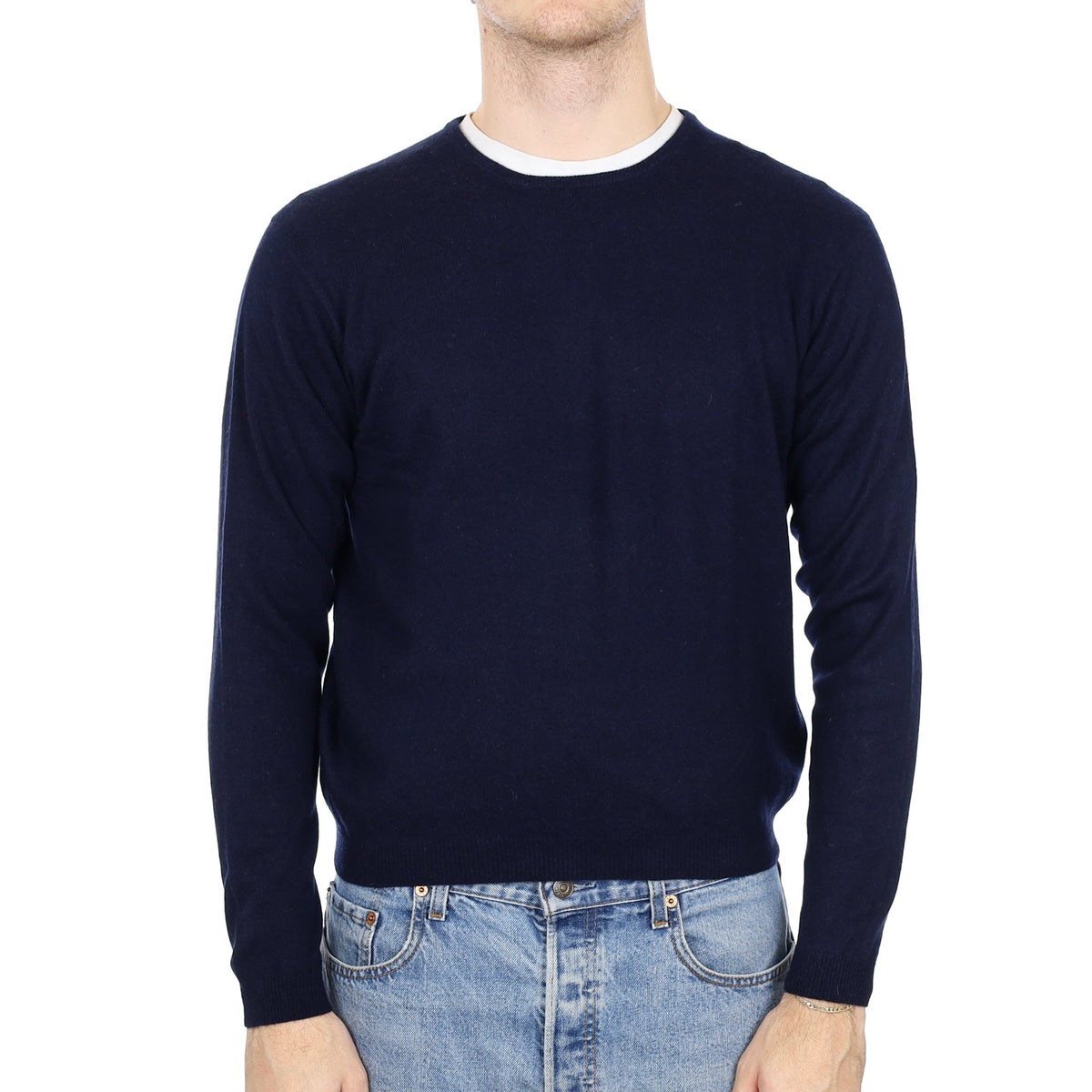Men's Navy Blue Cashmere Crew Neck Jumper Medium