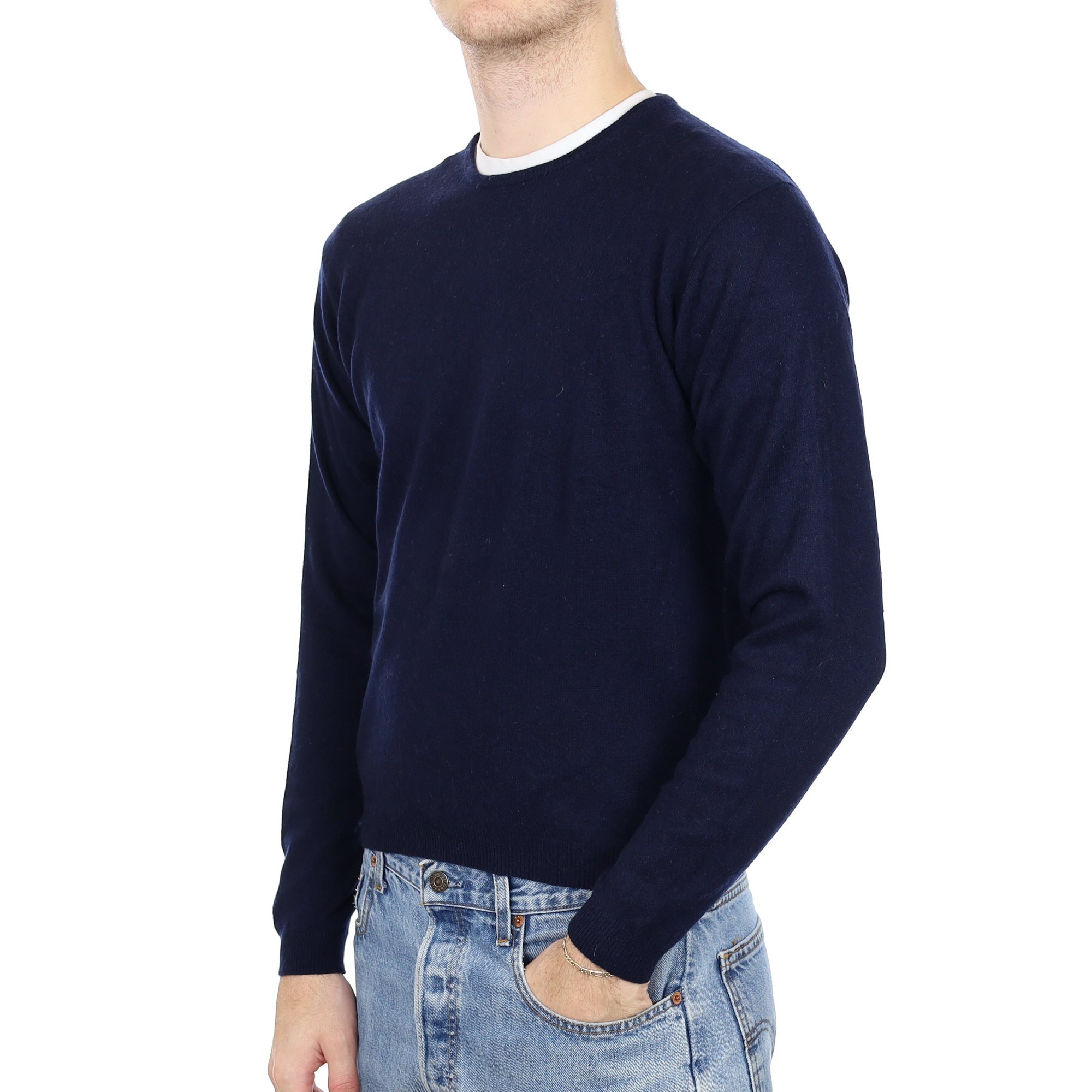 Men's Navy Blue Cashmere Crew Neck Jumper Medium