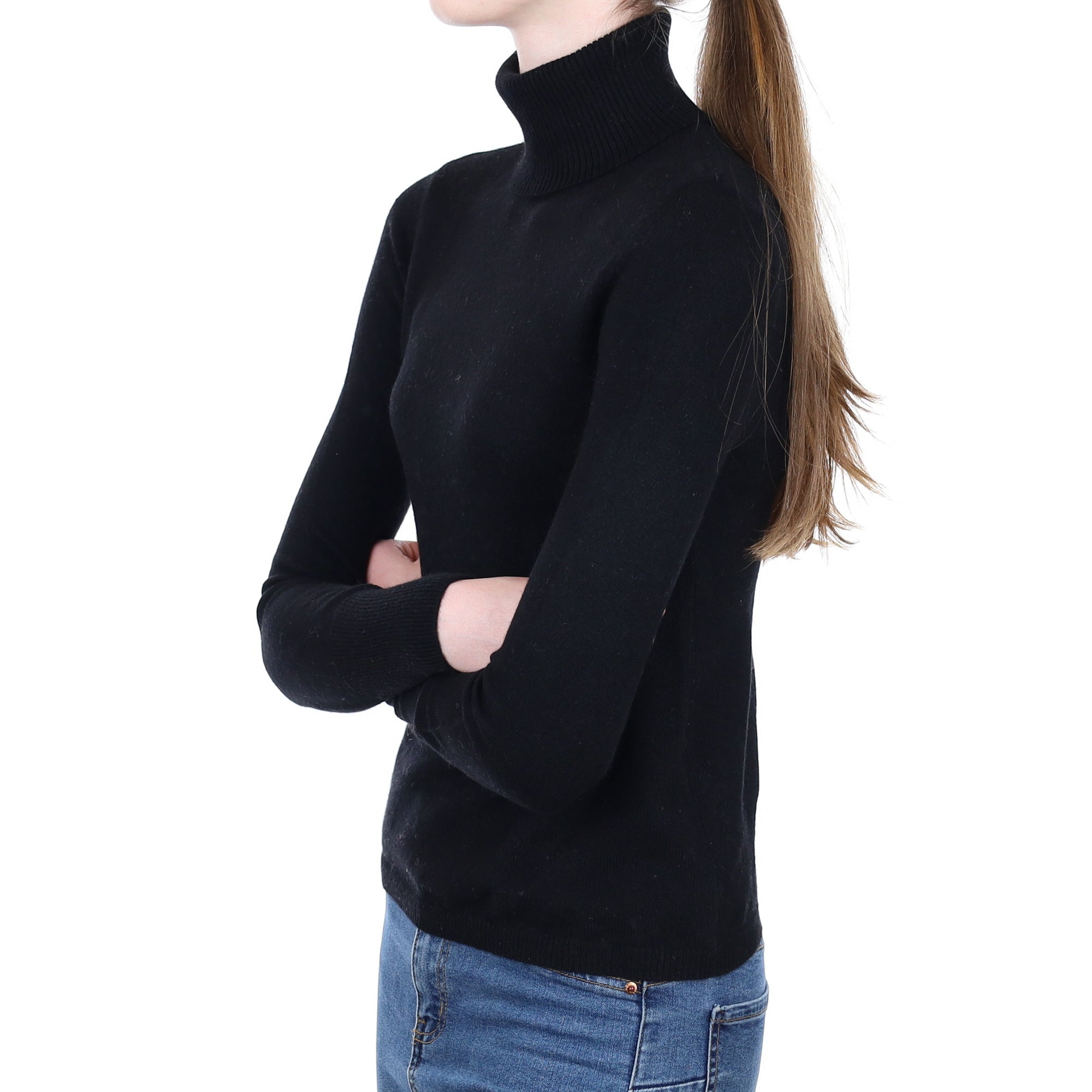 Black Cashmere Polo Neck Jumper Extra Small
