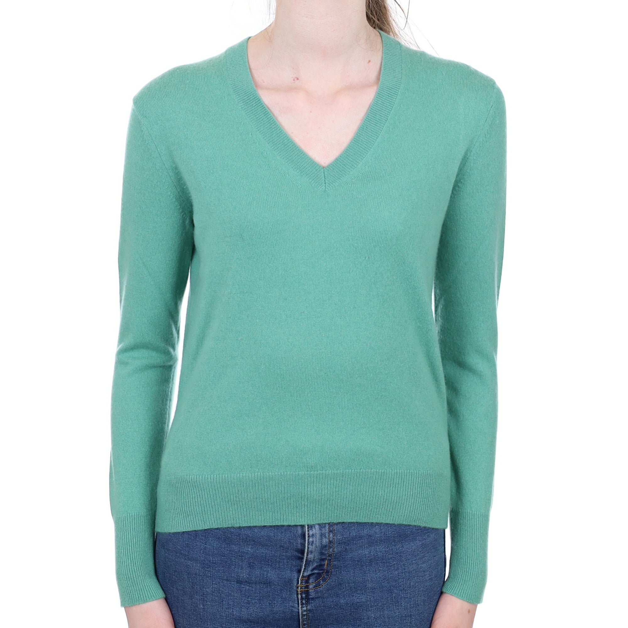 Sea Foam Green Cashmere V Neck Jumper Extra Small