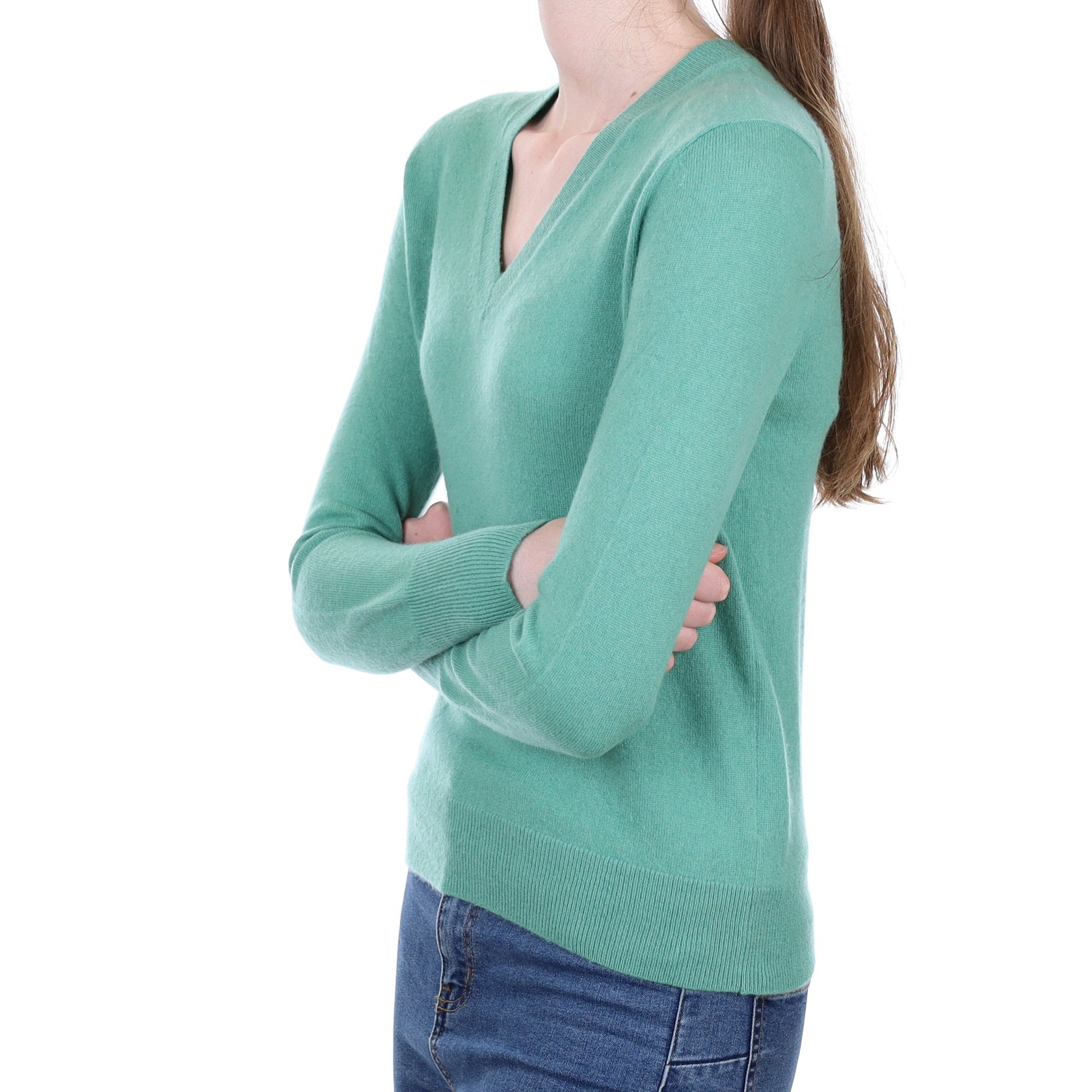 Sea Foam Green Cashmere V Neck Jumper Extra Small