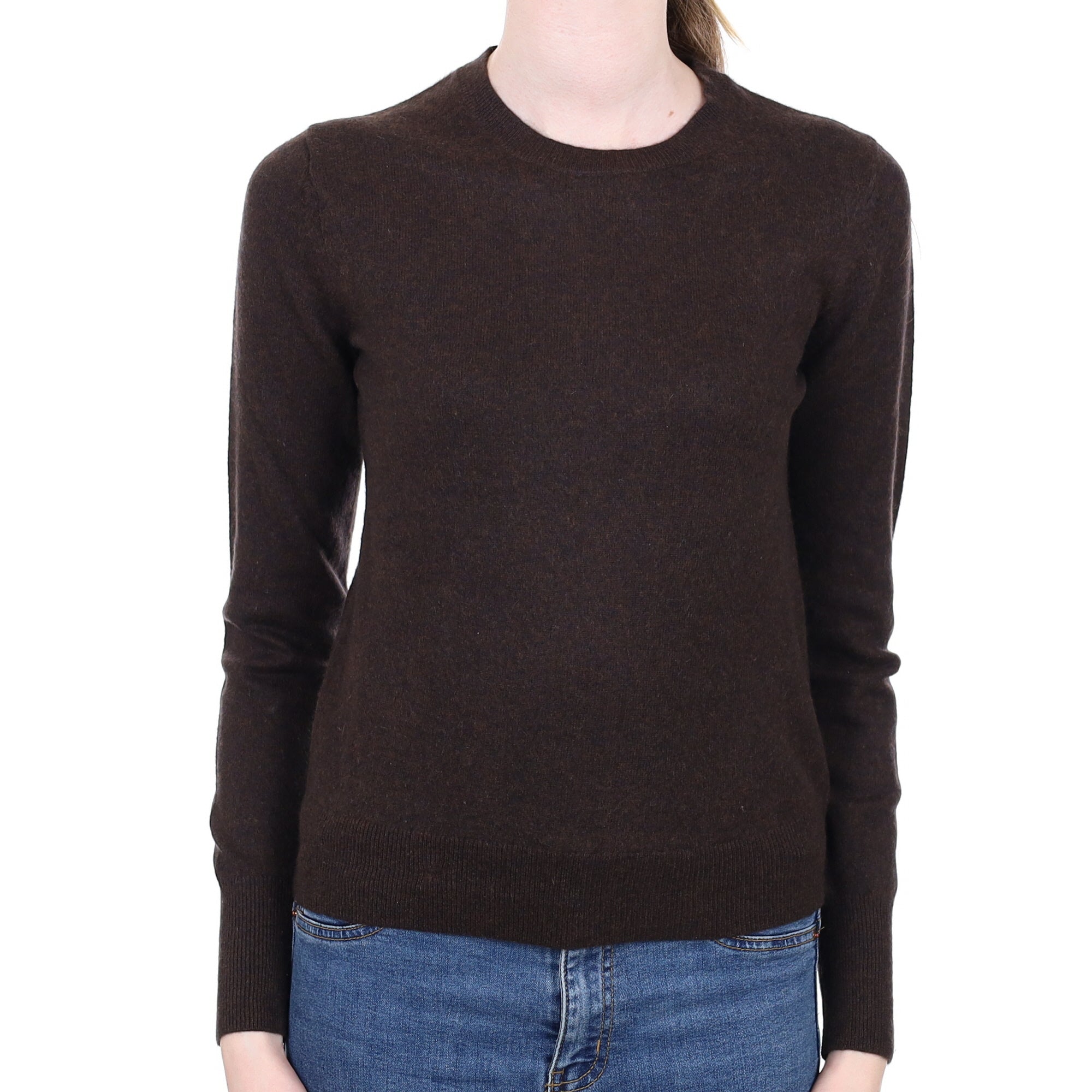 Dark Chocolate Brown Cashmere Crew Neck Jumper Extra Small